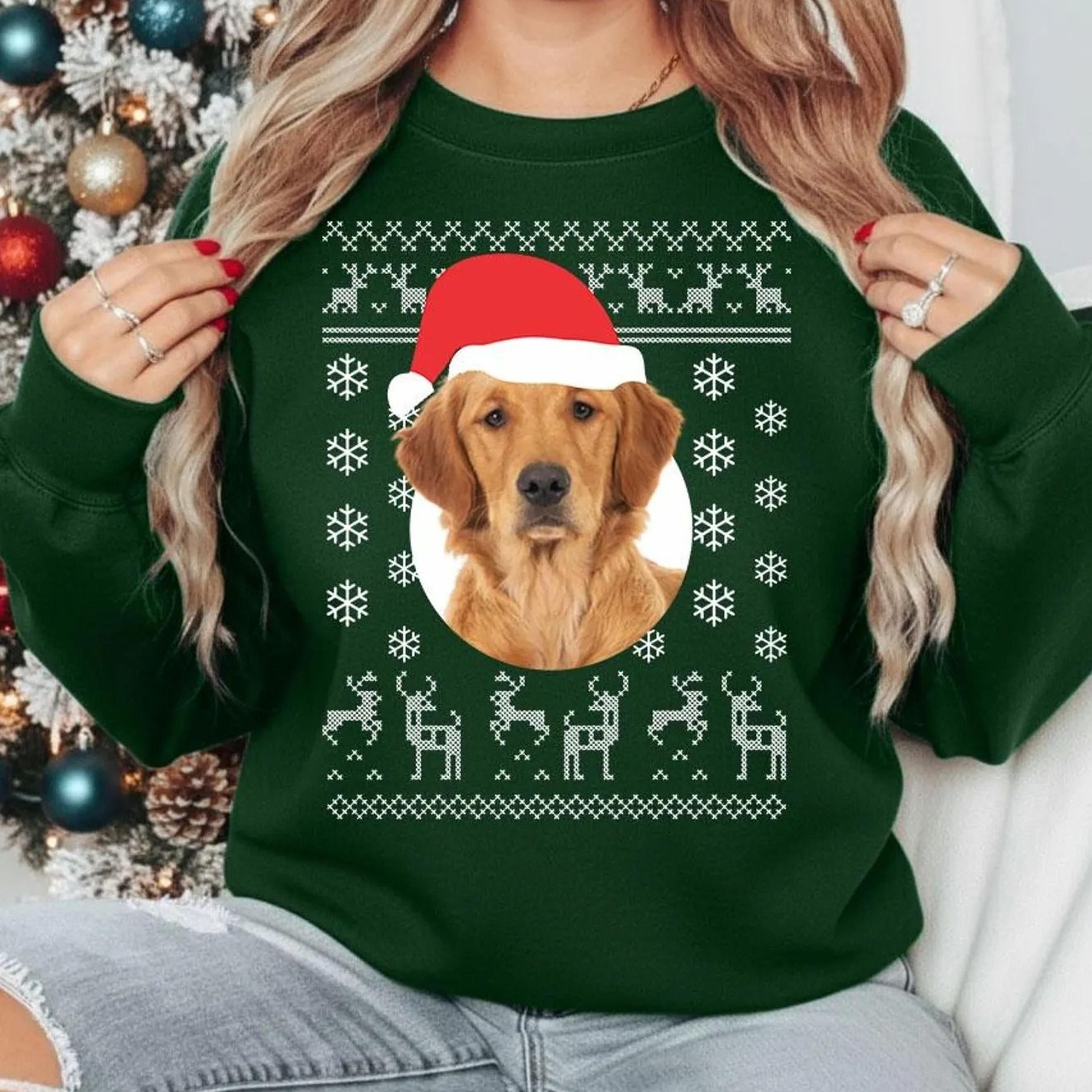 dog photo christmas sweatshirt, pet ugly xmas jumper, funny dog mom holiday sweater, pet lover