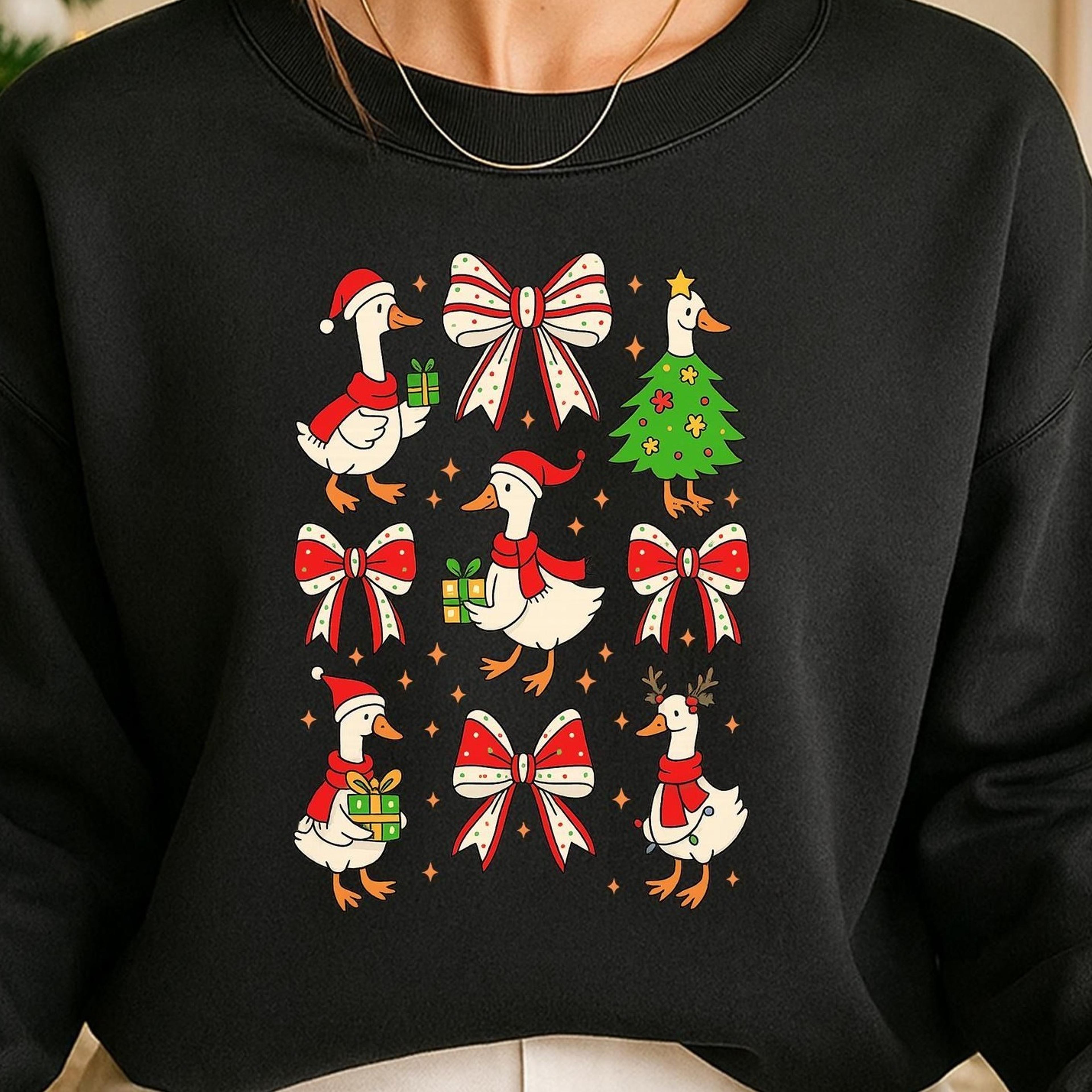 christmas goose sweatshirt, merry goosmas jumper, cute goose christmas preppy xmas sweater, holiday funny winter