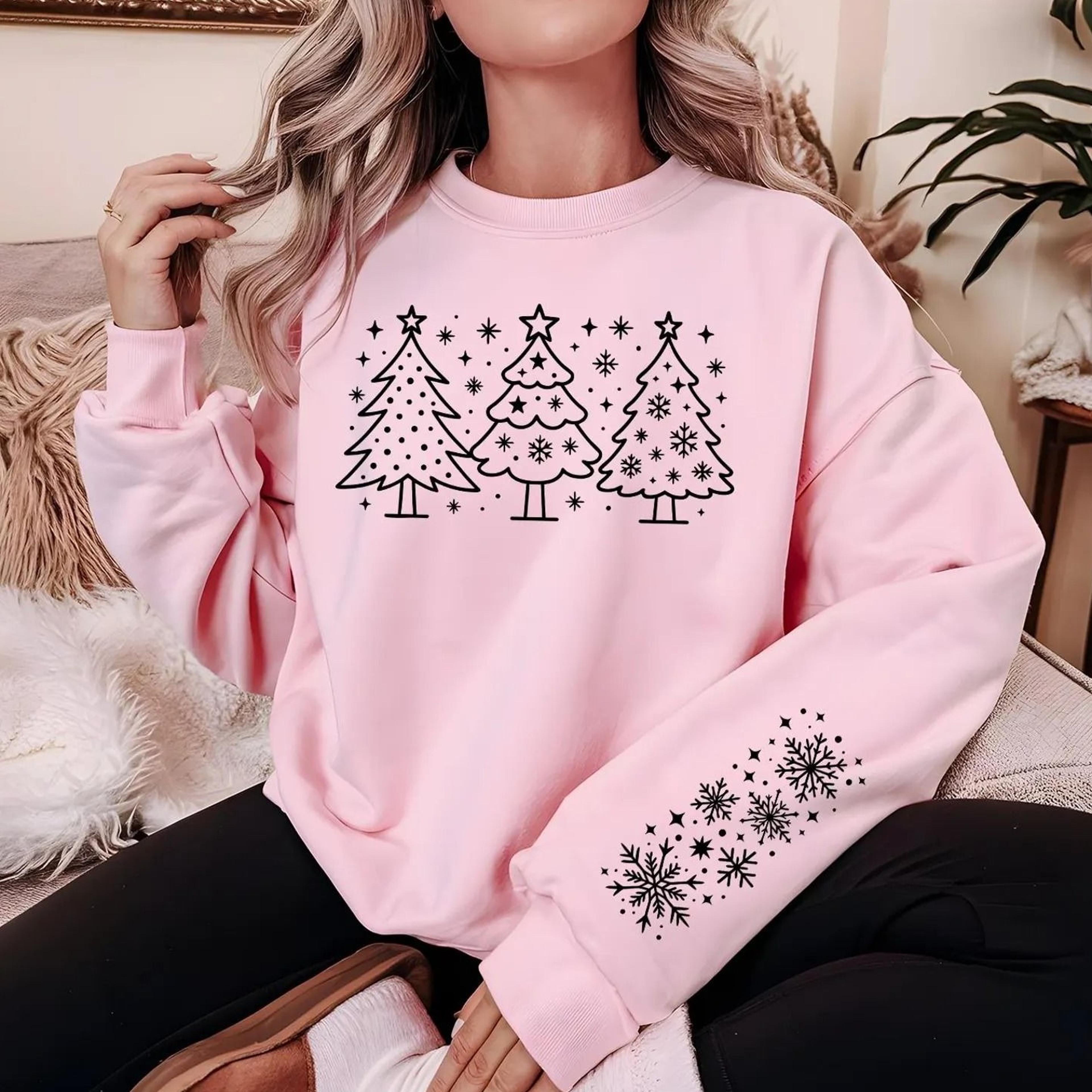 christmas snow tree crewneck sweatshirt, aesthetic holiday long sleeve sweater, cozy winter family outfit