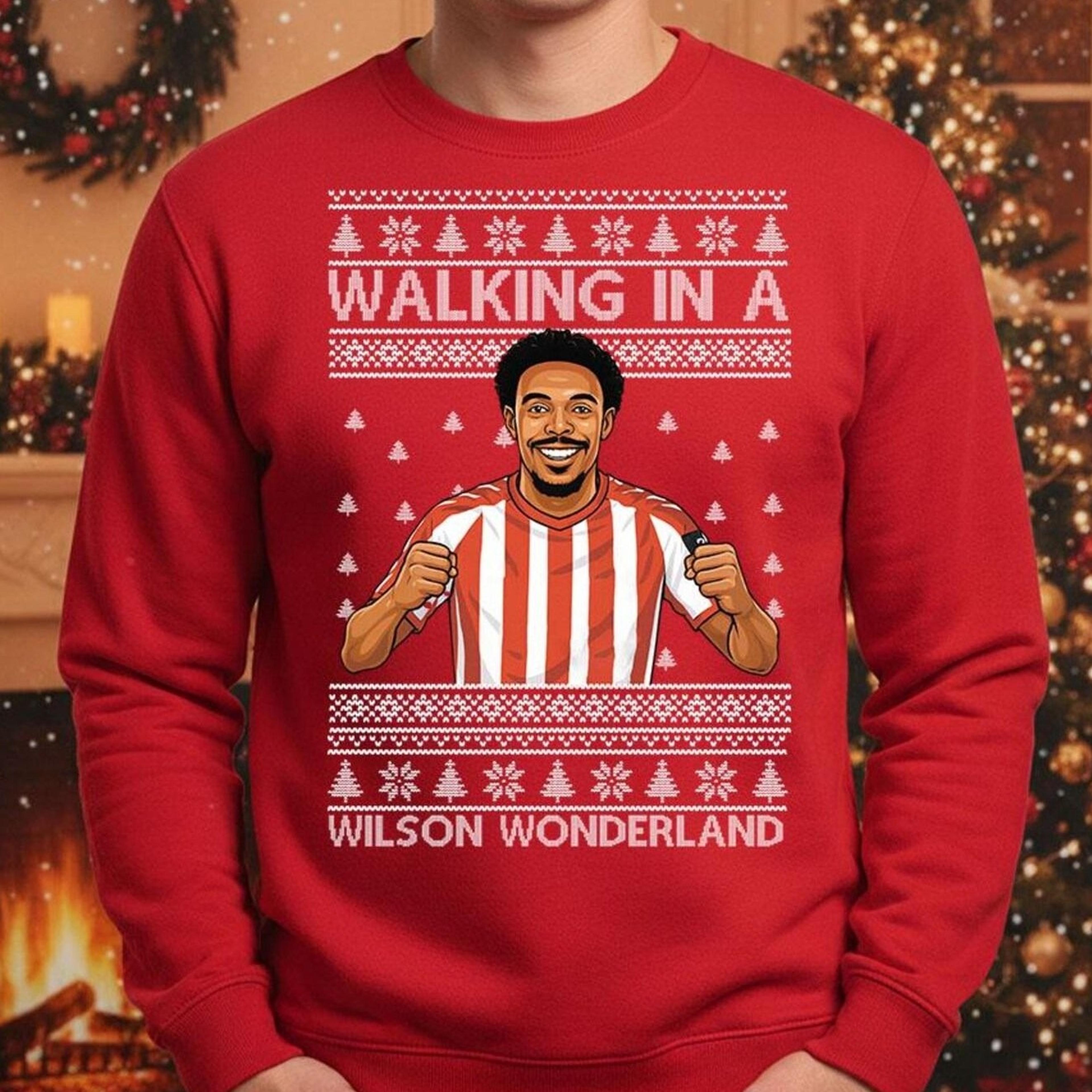 walking in a wilson wonderland christmas sweatshirt, sunderland isidor xmas jumper, holiday football
