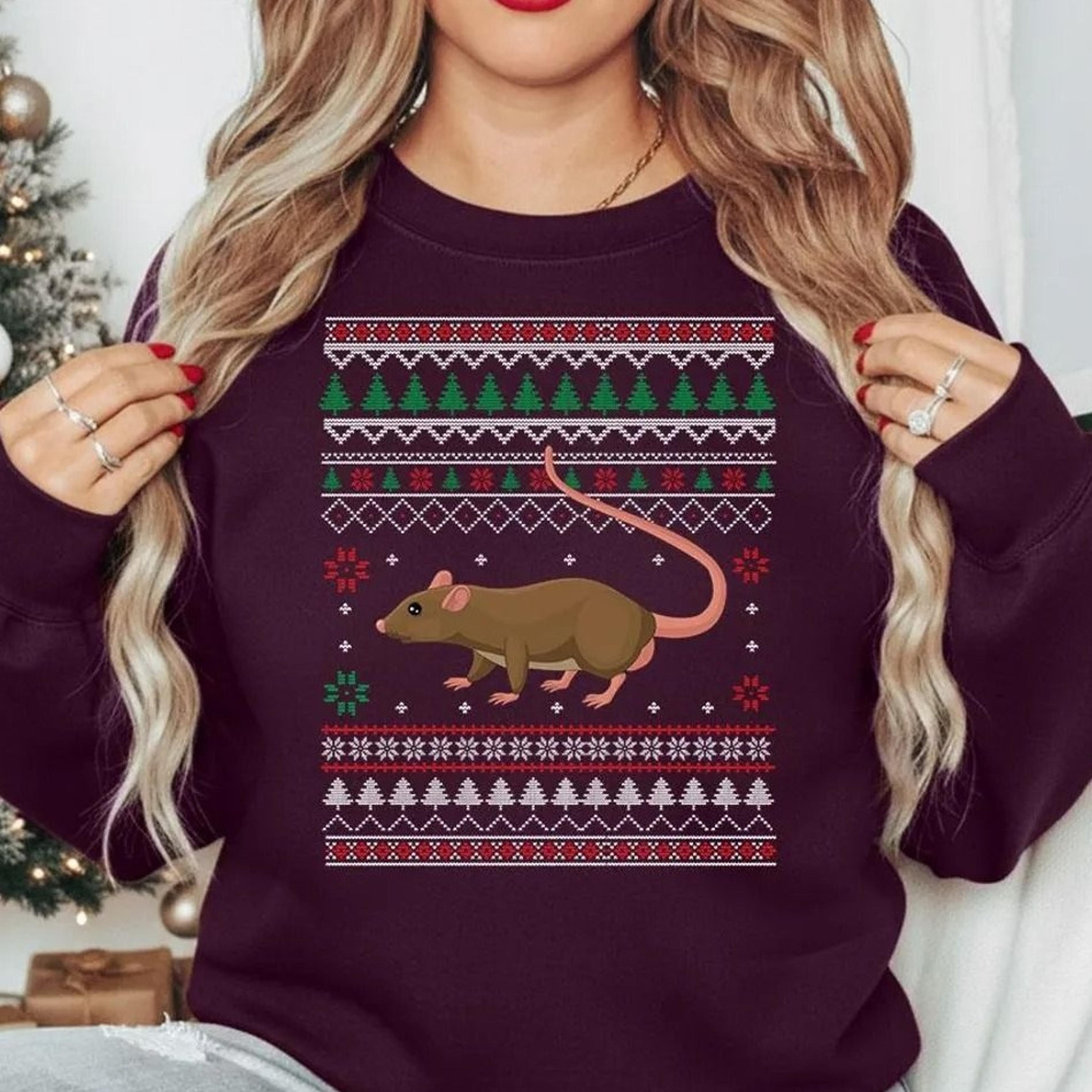 rat christmas sweatshirt, funny ugly xmas jumper, holiday rat sweater, ugly christmas top, festive rat holiday jumper