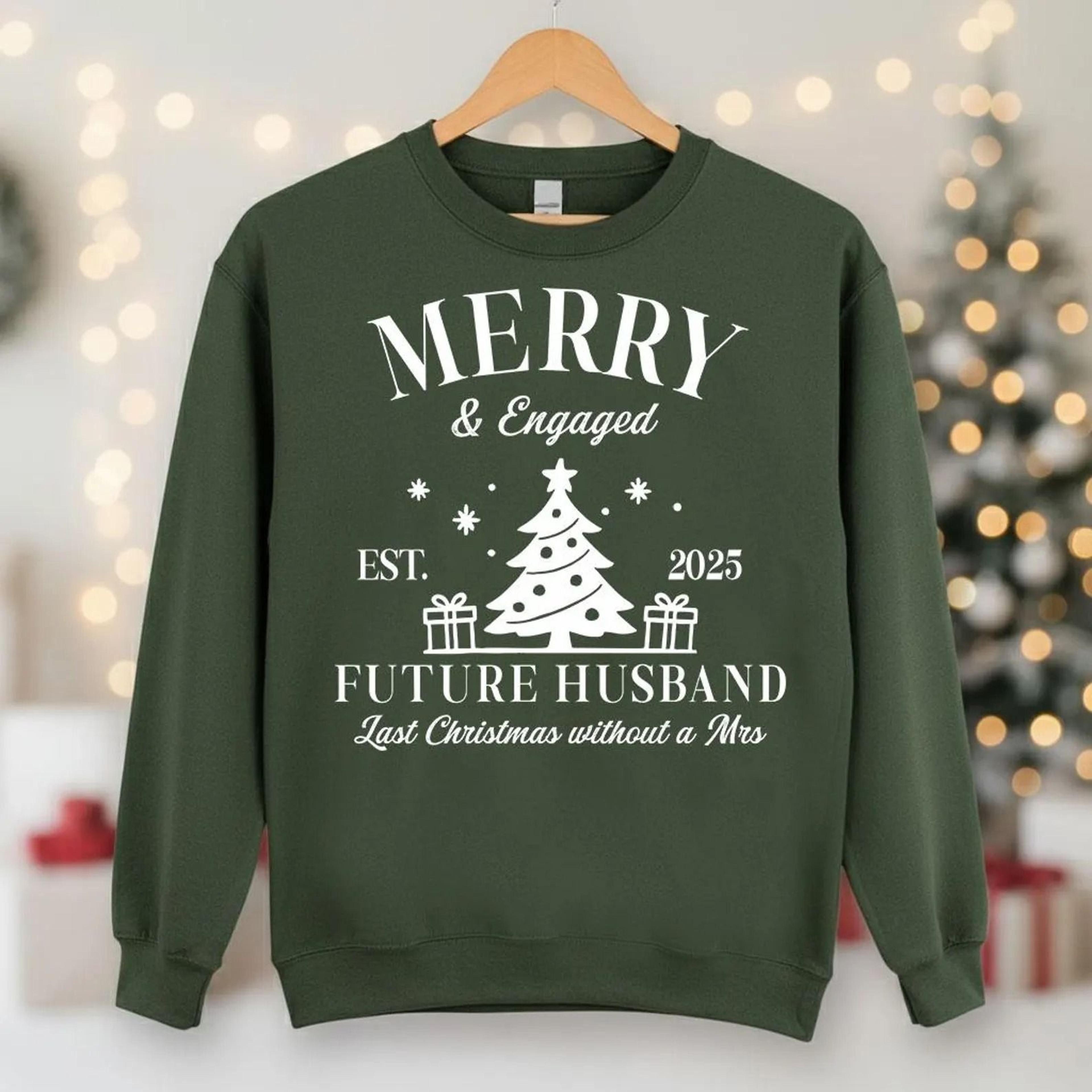 merry and engaged christmas sweatshirt, matching couple xmas jumper, funny future wife husband sweater