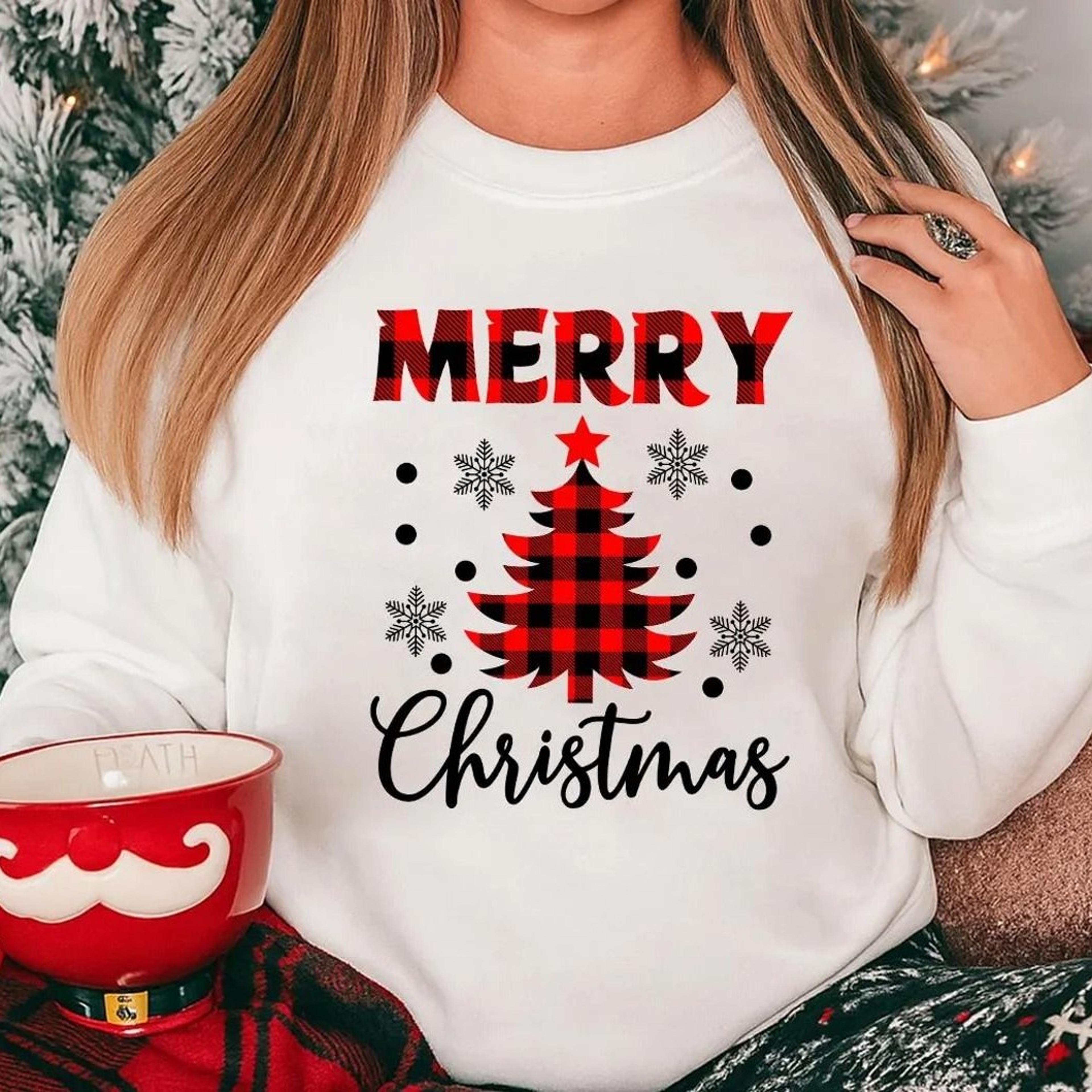 merry christmas plaid sweatshirt, family matching christmas jumper, cute holiday plaid printed christmas
