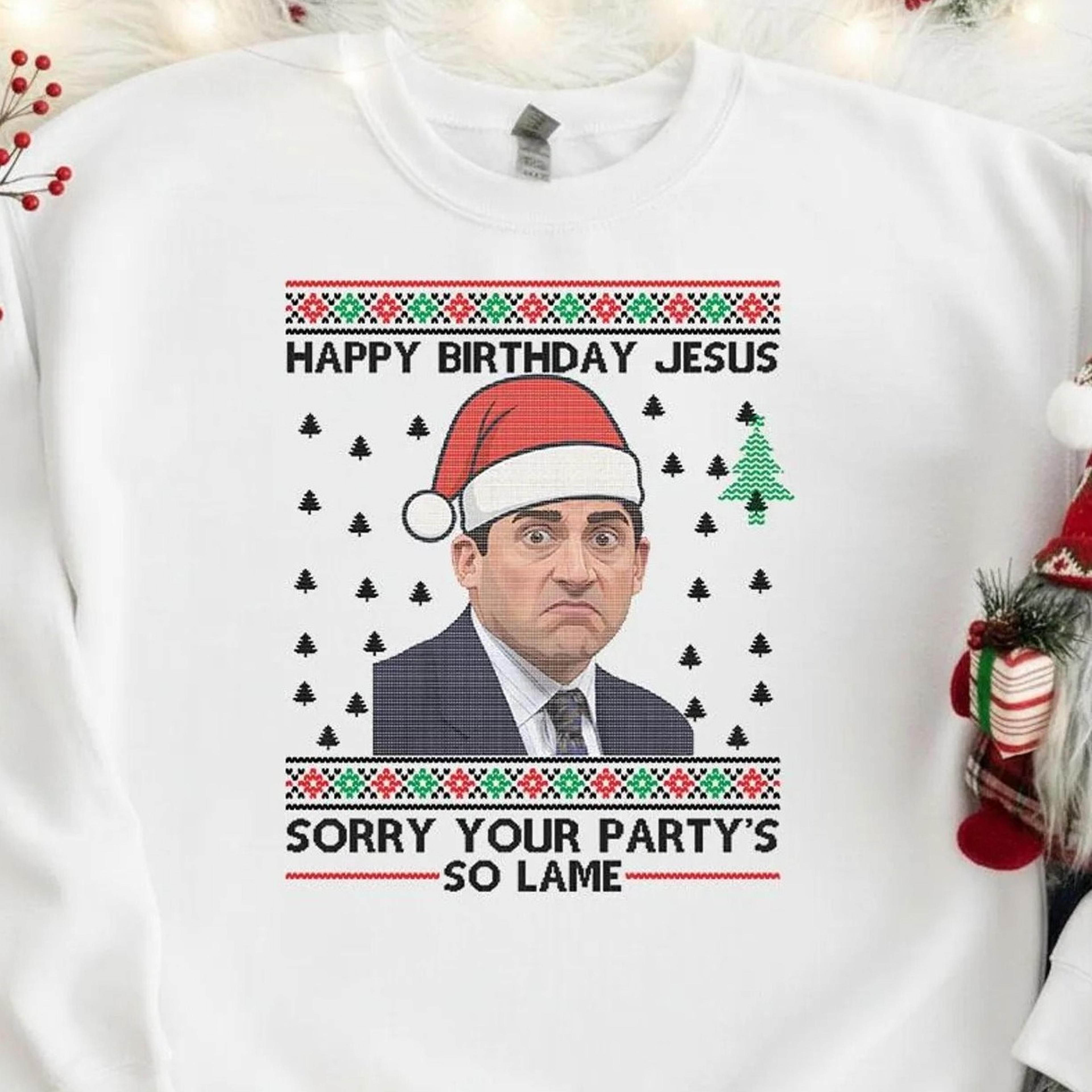 michael scott christmas sweatshirt, funny the office xmas jumper, happy birthday jesus sweater, holiday tv show gift
