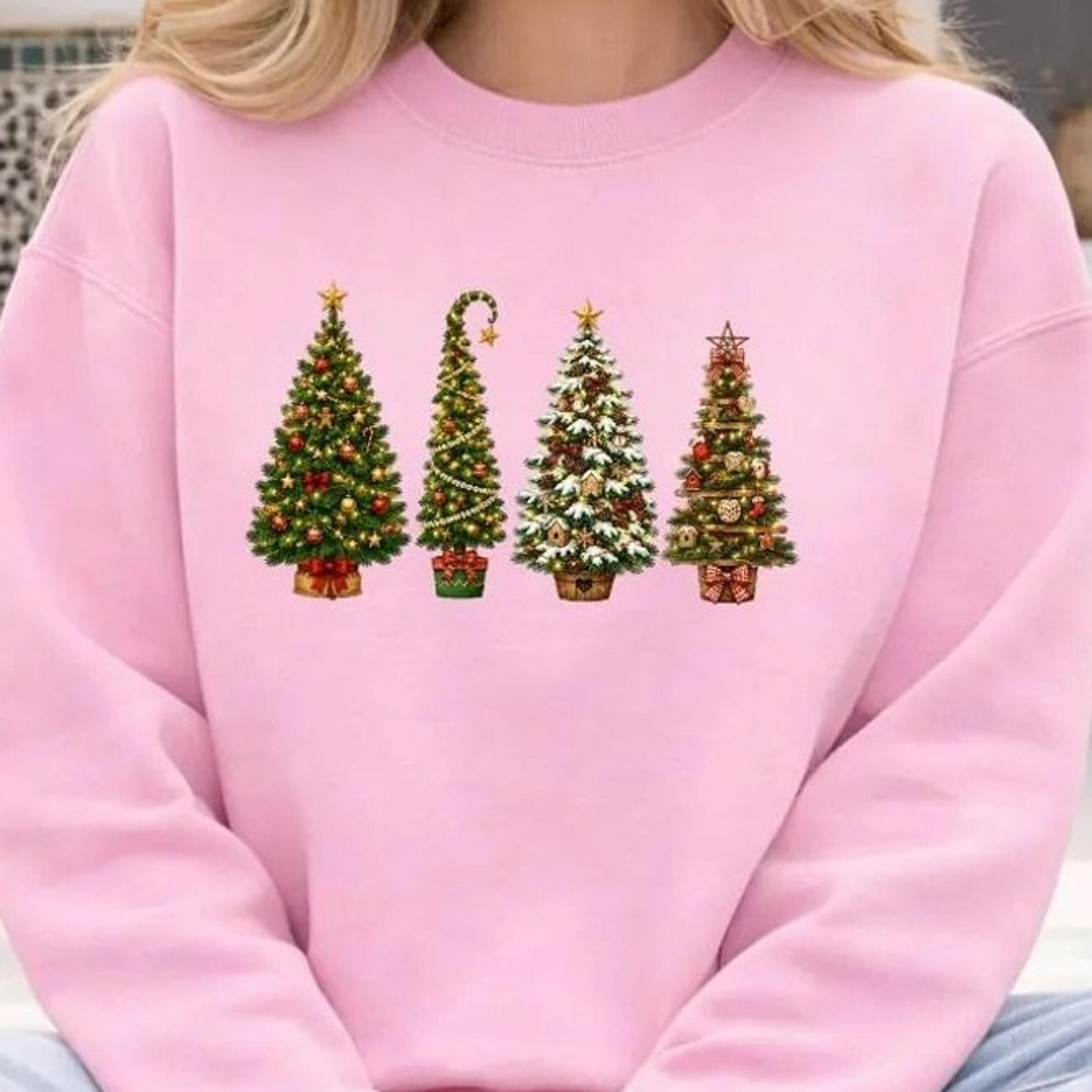christmas tree sweatshirt, green christmas tree crewneck jumper, festive holiday sweater for women