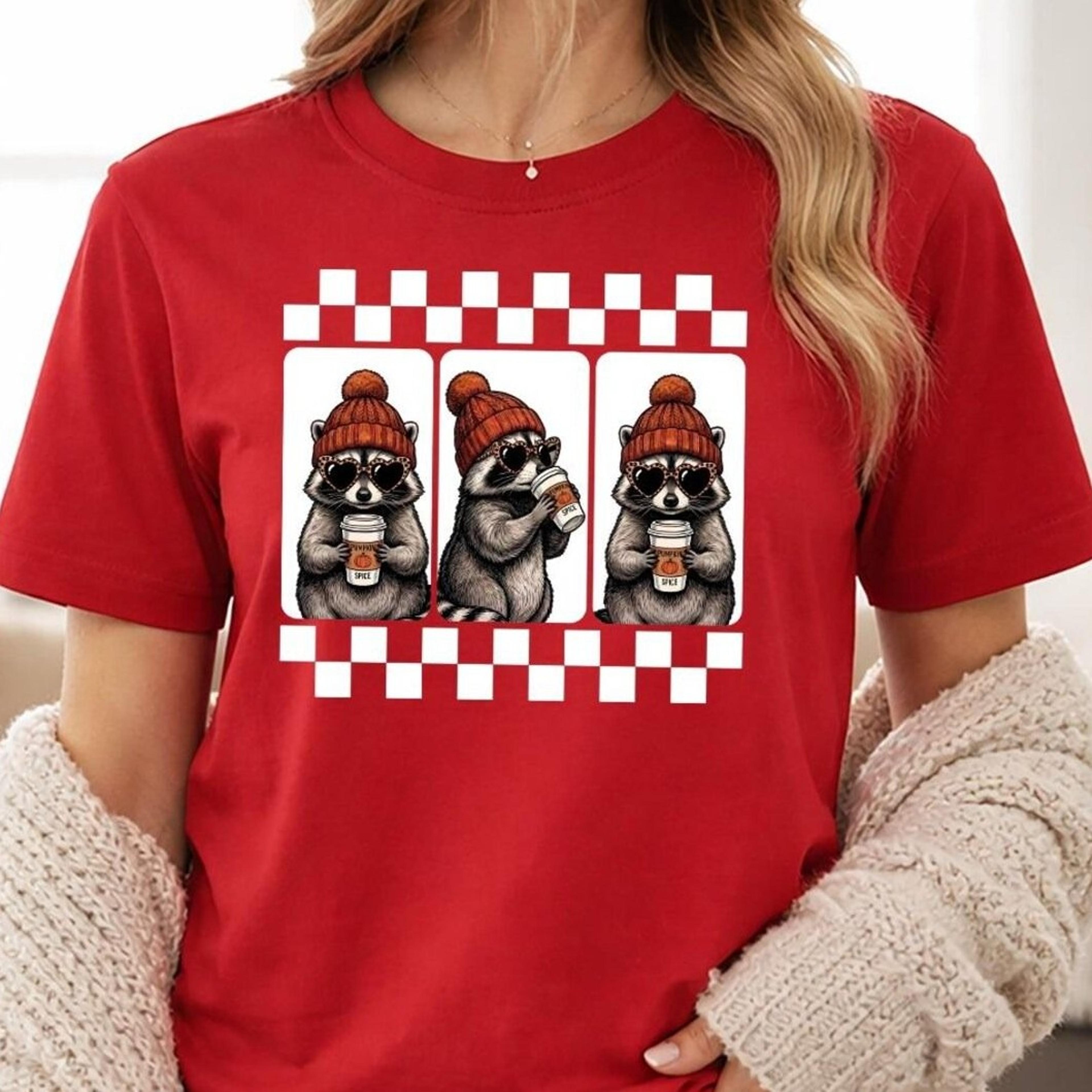 pumpkin spice raccoon shirt, funny fall coffee tee, cute retro autumn raccoon shirt, coffee lover fall gift