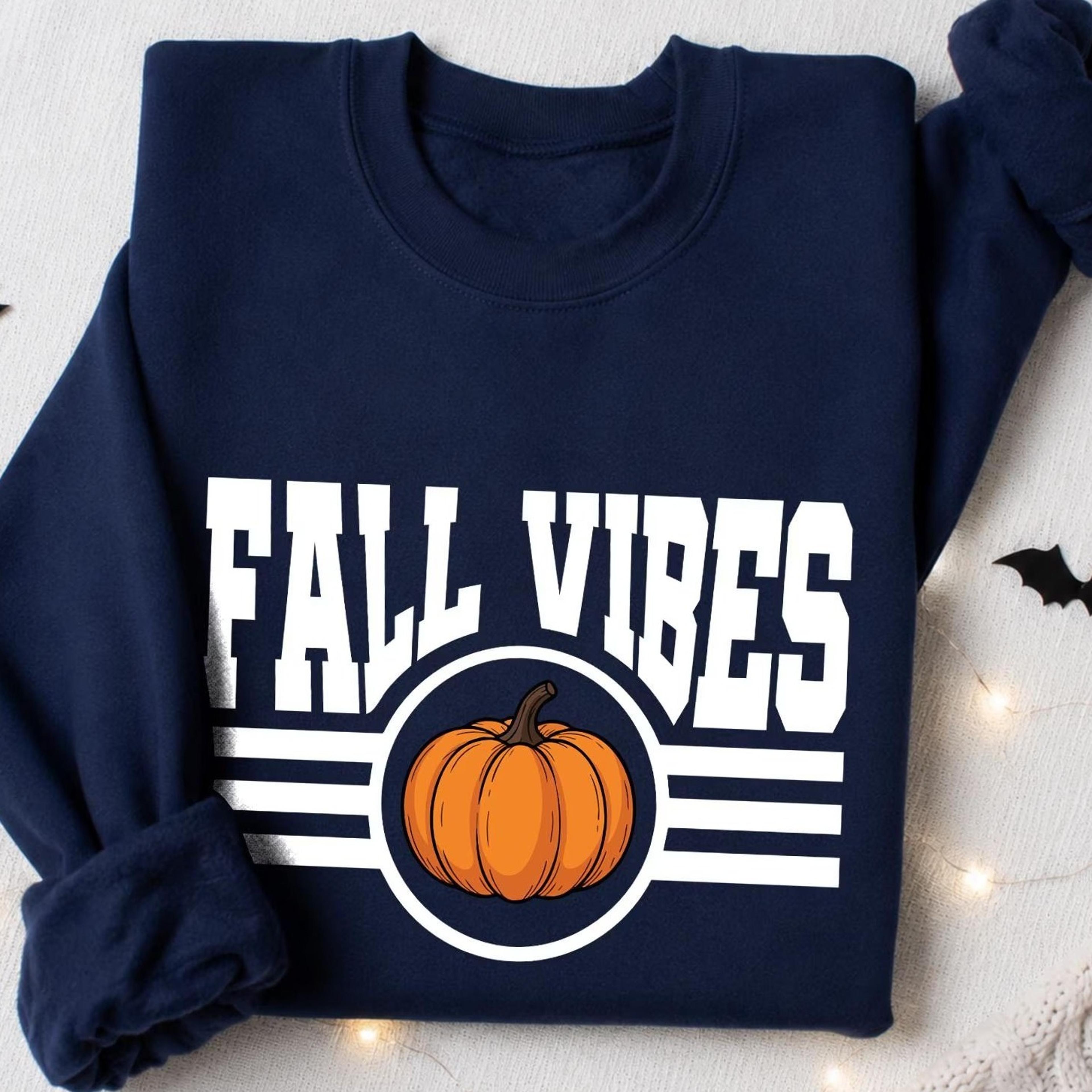 fall vibes sweatshirt, pumpkin fall crewneck, cute autumn sweater, varsity fall sweatshirt