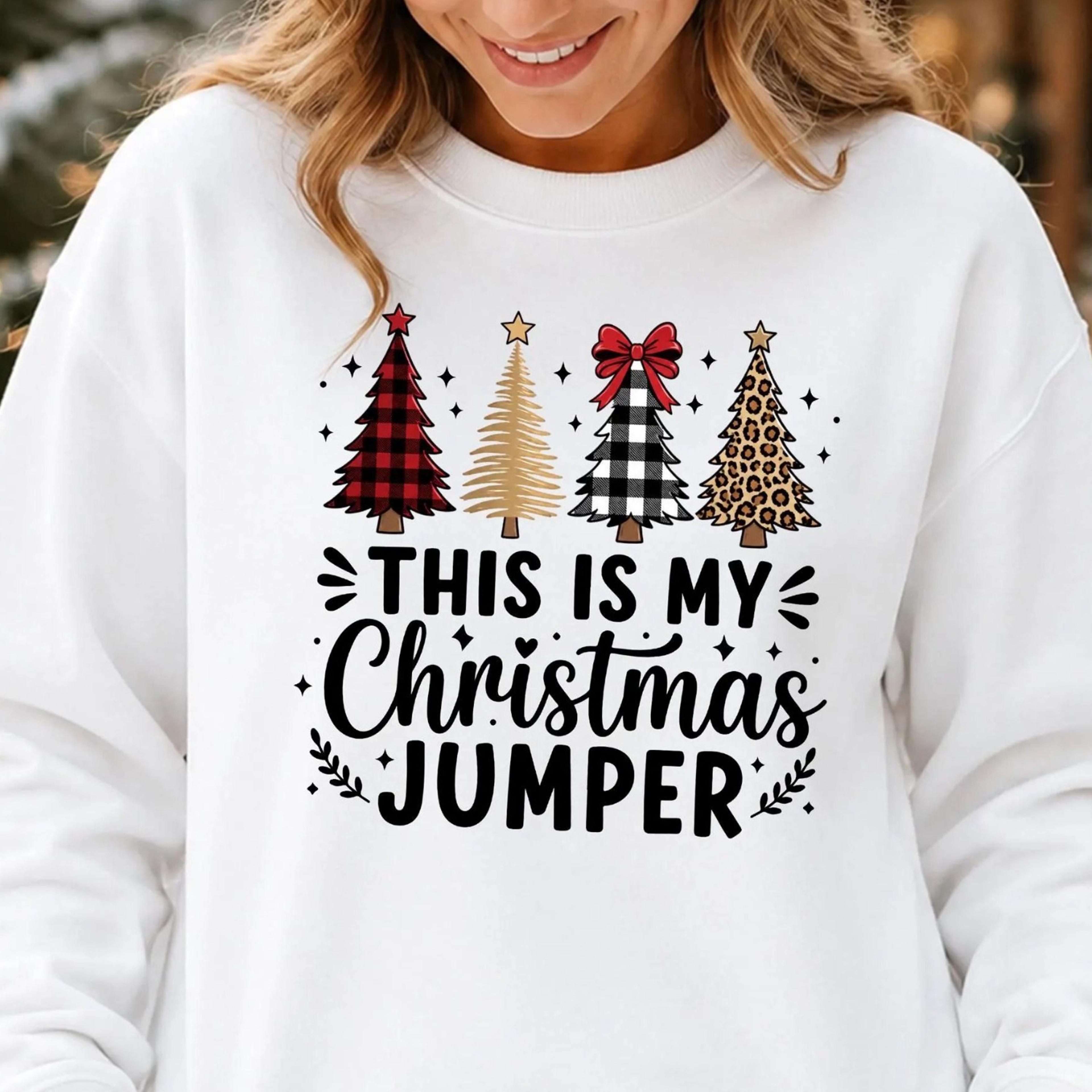 this is my christmas jumper sweatshirt, funny christmas tree crewneck, plaid leopard xmas sweater
