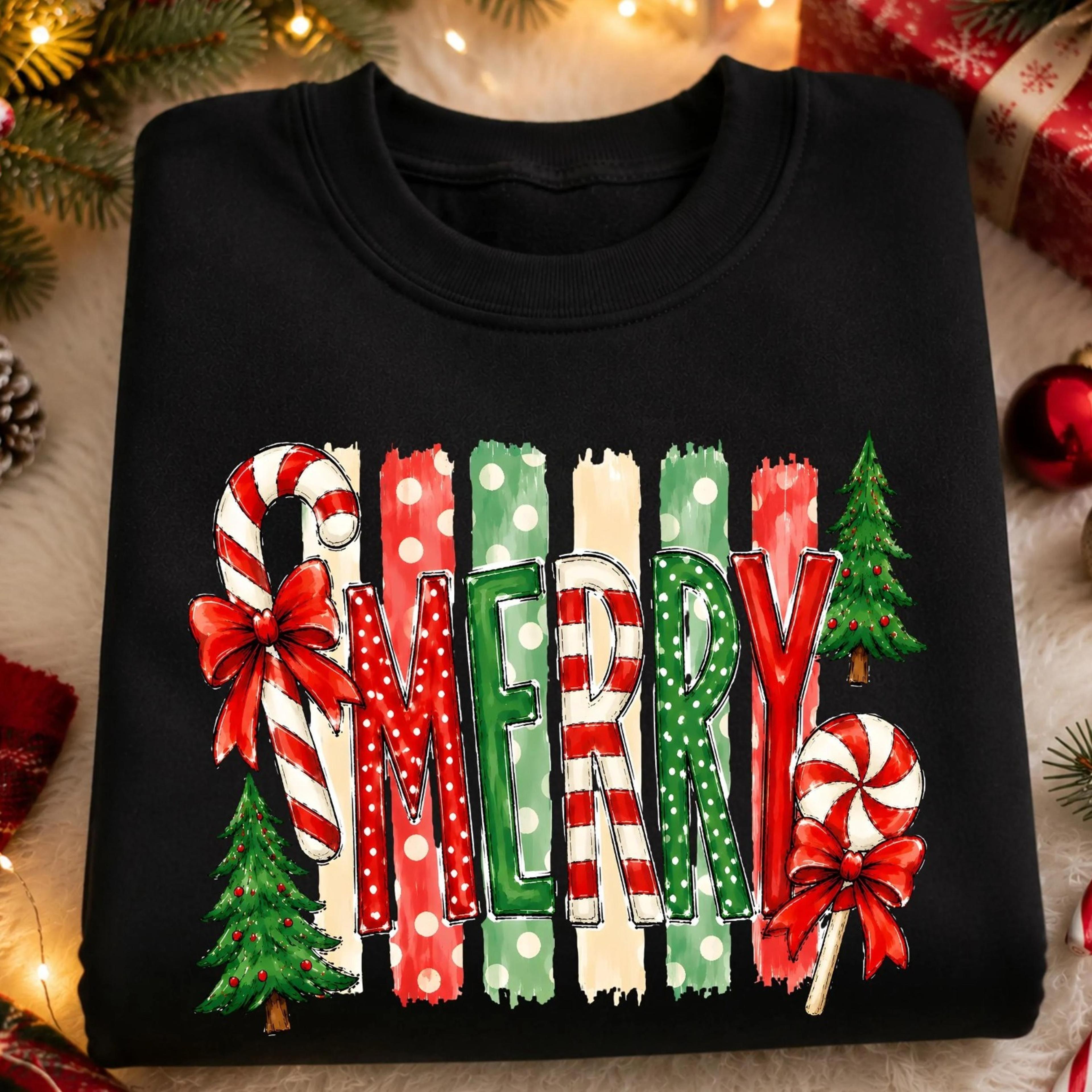 merry christmas sweatshirt, candy cane peppermint christmas sweater