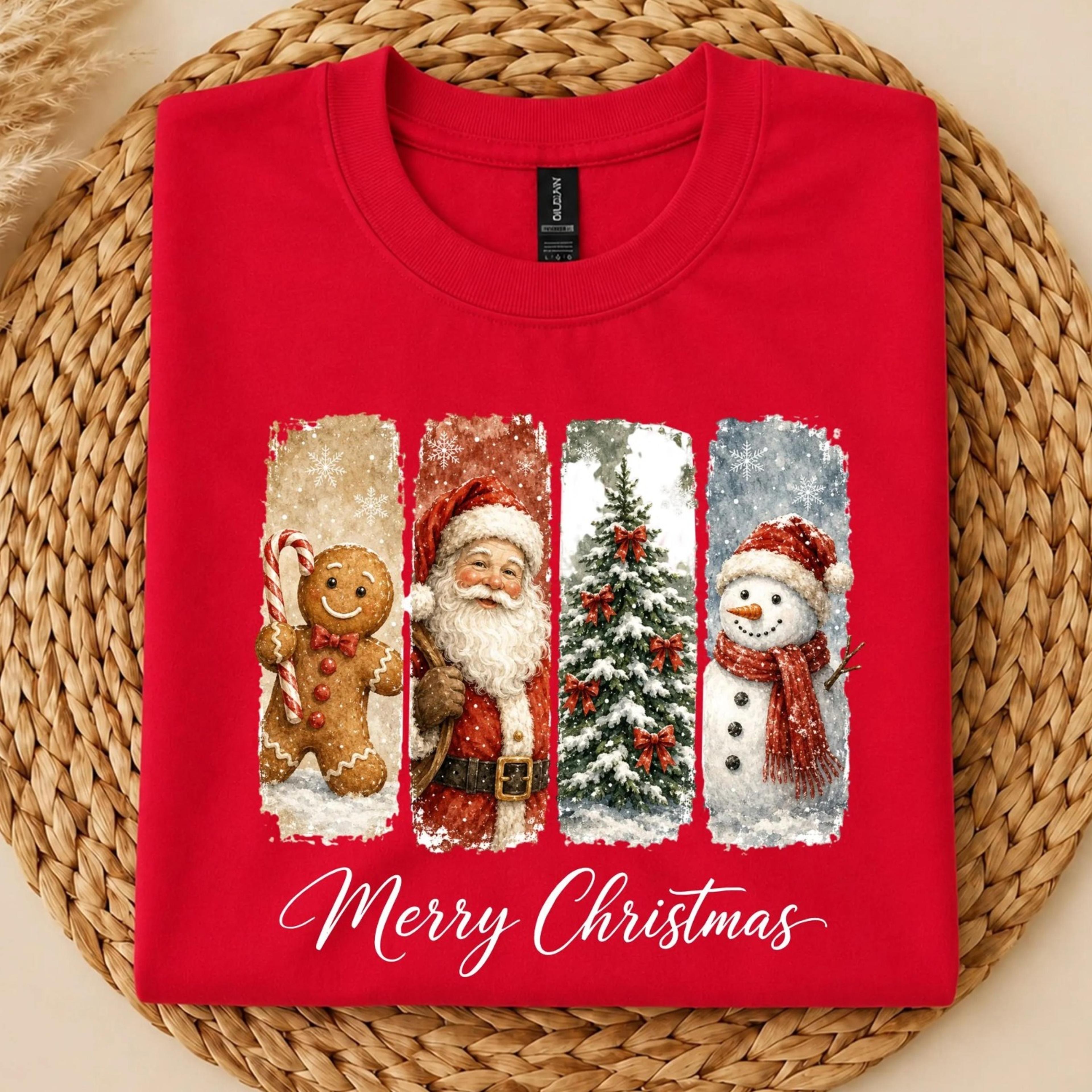 merry christmas sweatshirt, vintage santa snowman crewneck, cute christmas sweater, gingerbread tree xmas sweatshirt