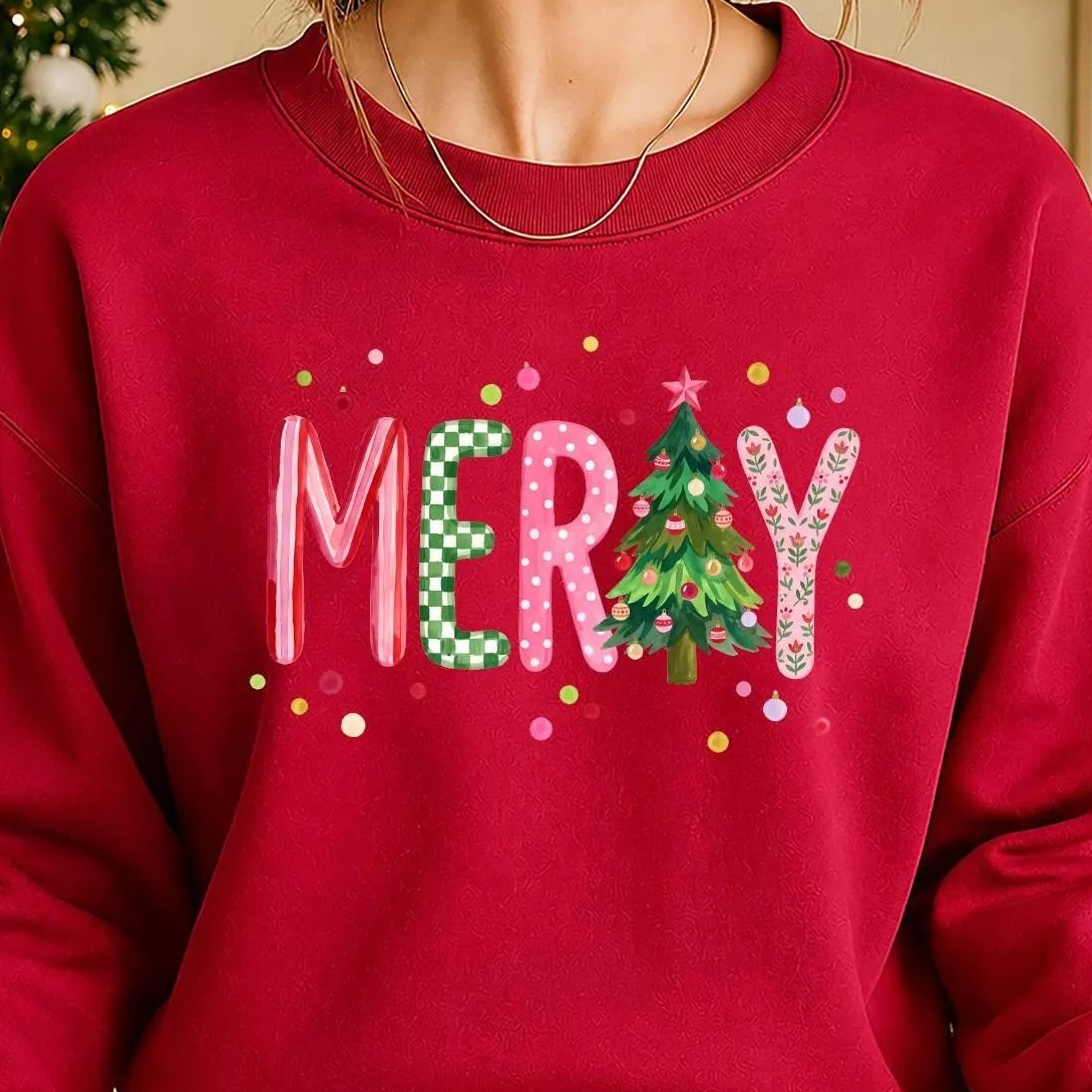 merry christmas sweatshirt, cute christmas tree crewneck, festive holiday pullover