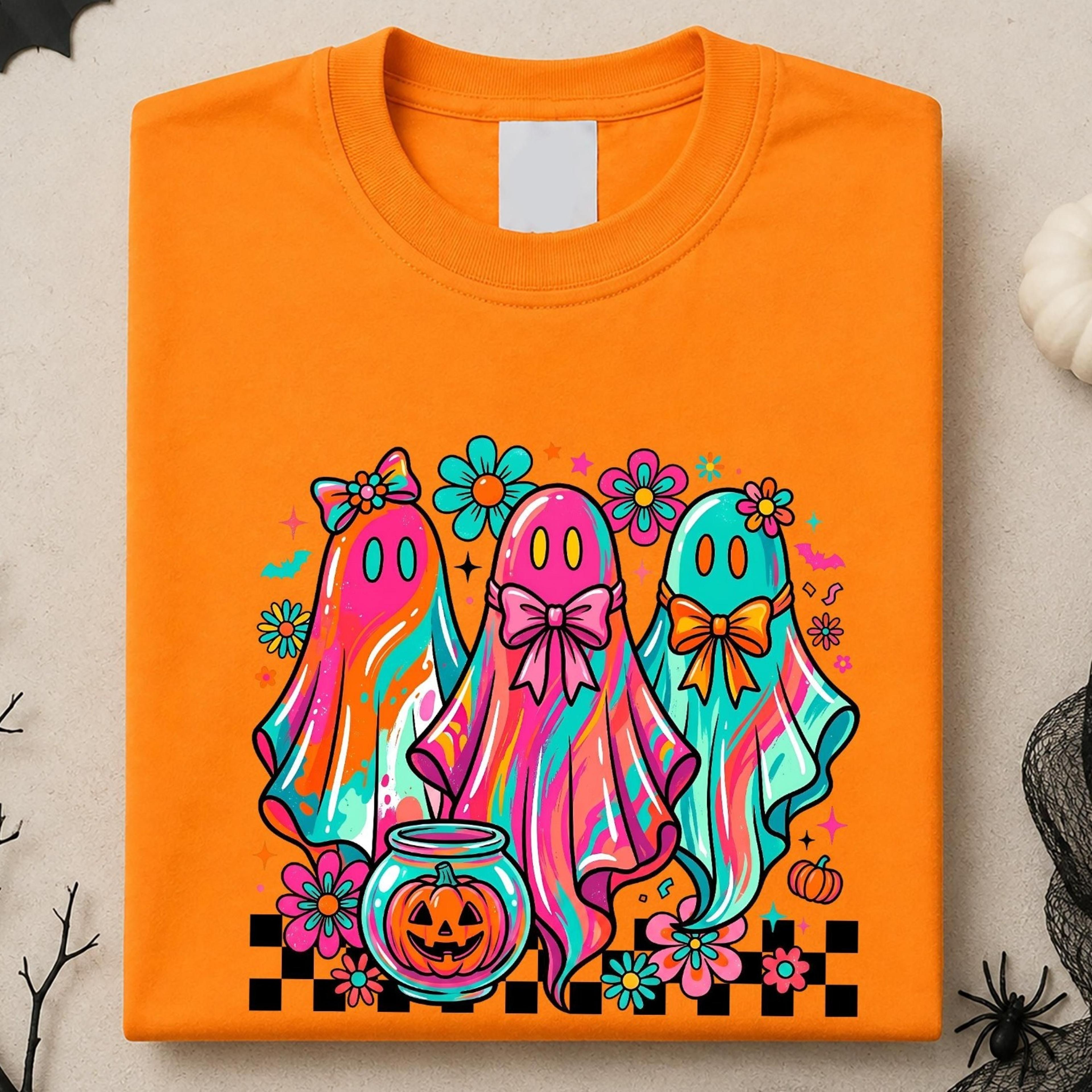 colorful halloween ghost shirt, retro groovy ghost t shirt, cute spooky season tee, halloween pumpkin
