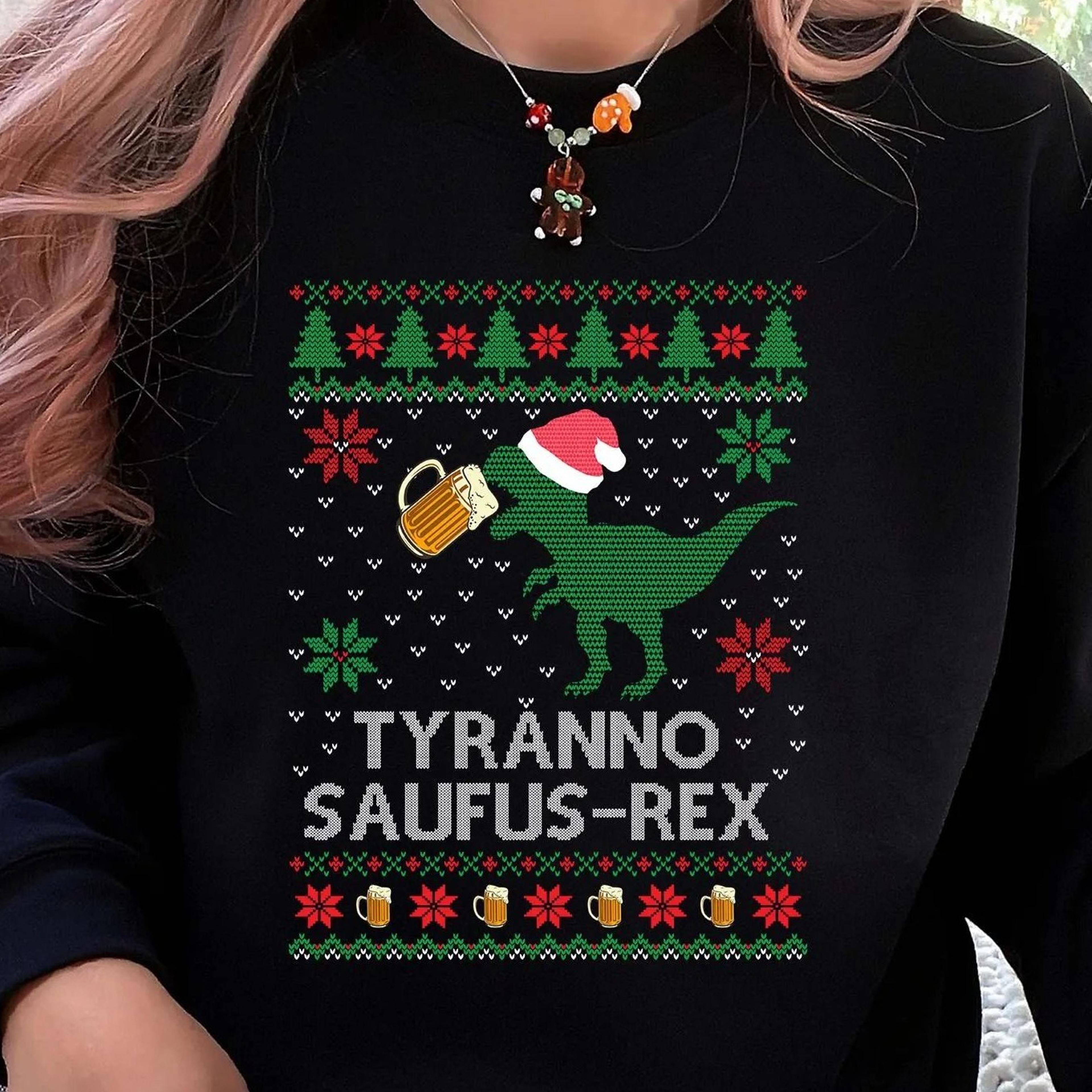 ugly christmas sweater, t rex dinosaur xmas sweatshirt