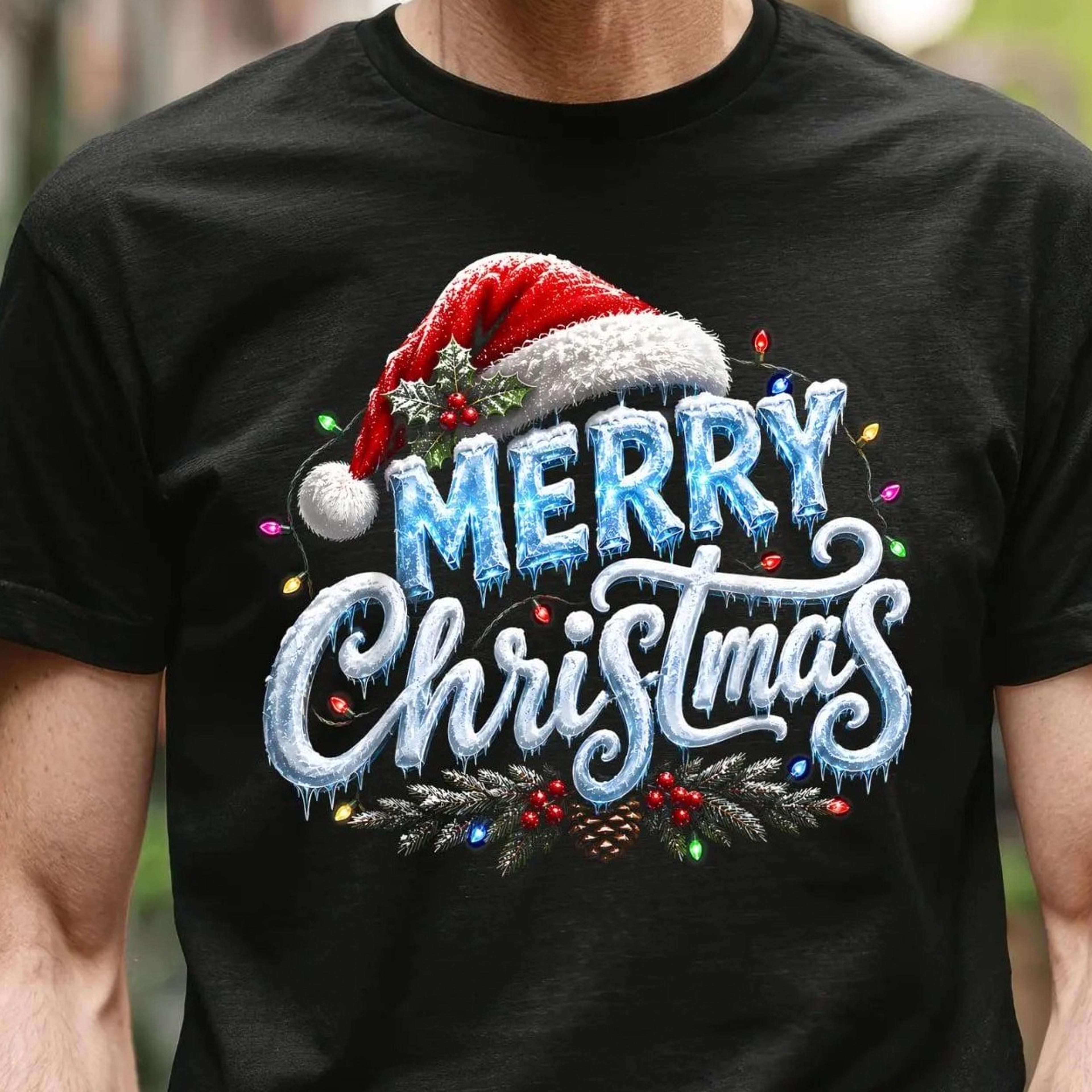 merry christmas icy blue shirt frosty santa hat pine tee festive holiday t-shirt xmas gift