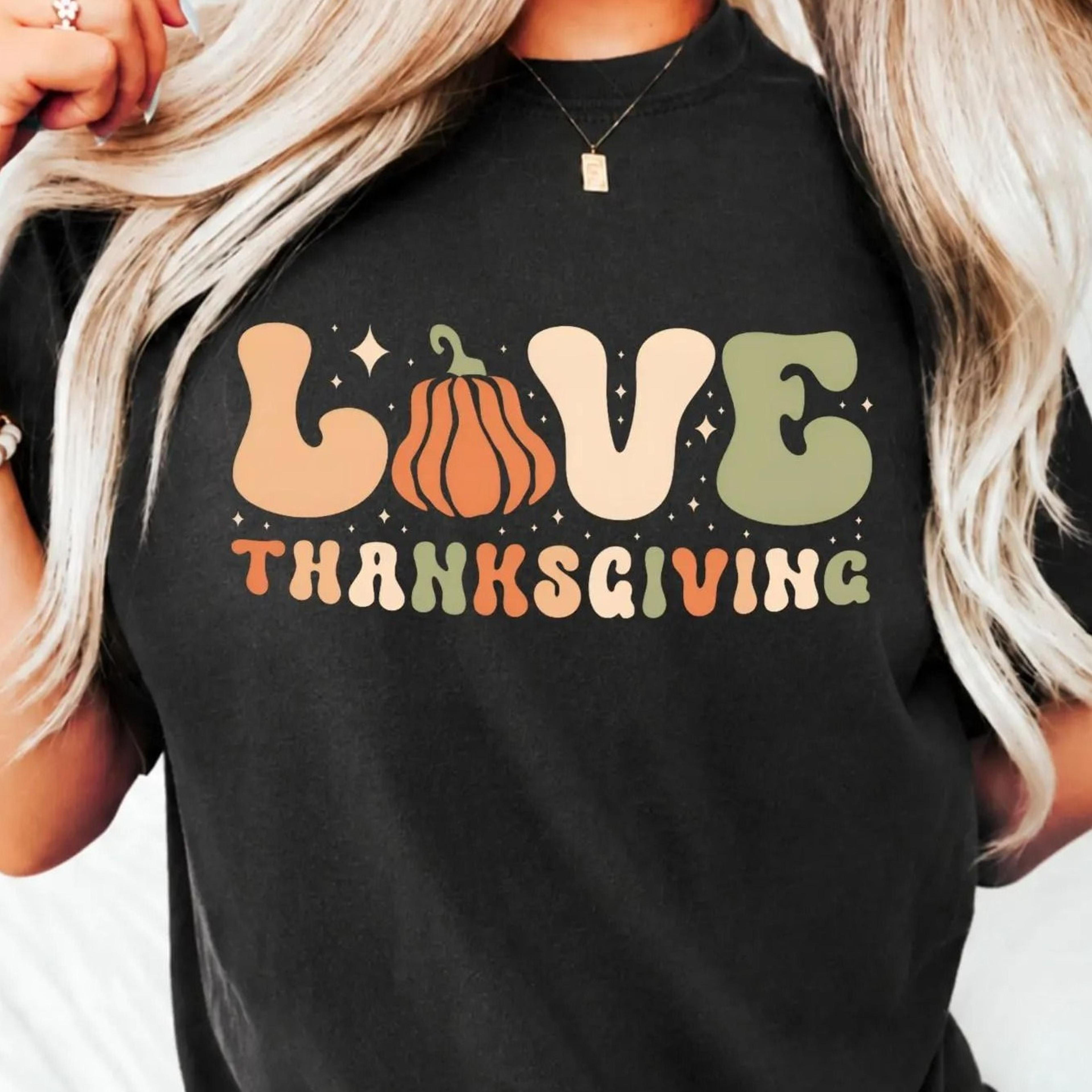 love thanksgiving shirt retro groovy pumpkin tee boho fall shirt thanksgiving gift