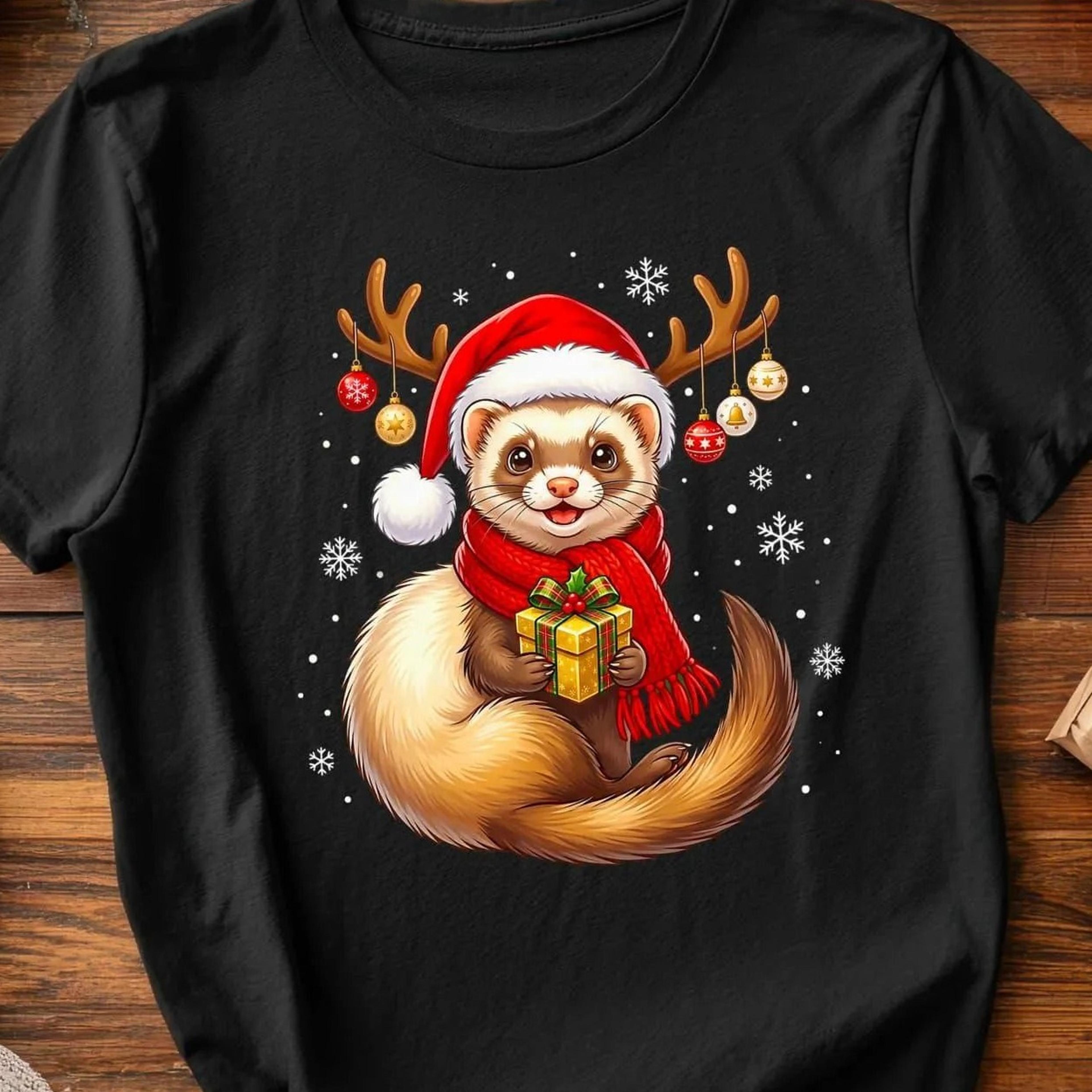 christmas ferret shirt, cute ferret holiday shirt, ferret lover gift tee, christmas antlers ferret shirt