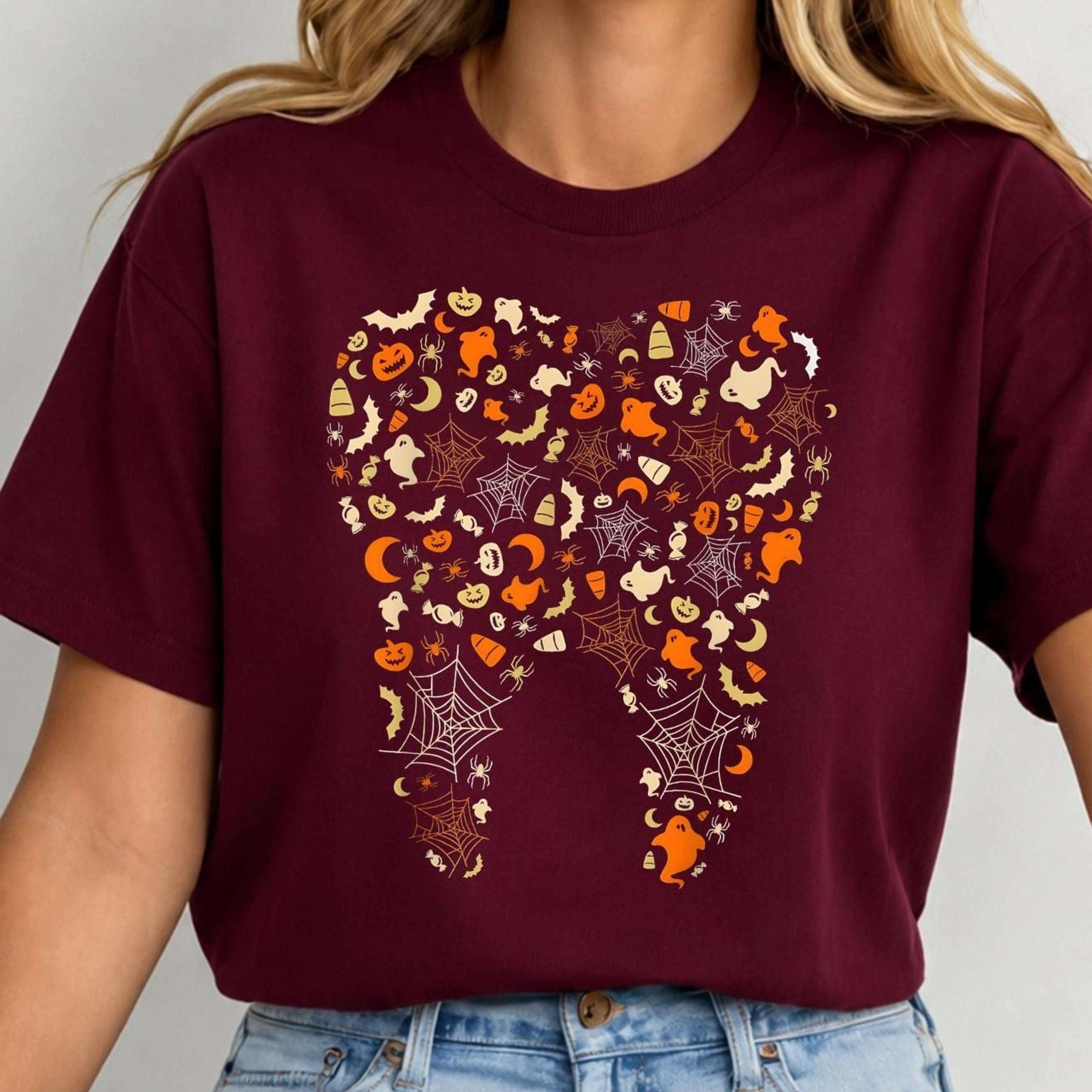 unisex classic teecute halloween tooth shirt, dental halloween tee, dentist hygienist shirt, spooky dental gift