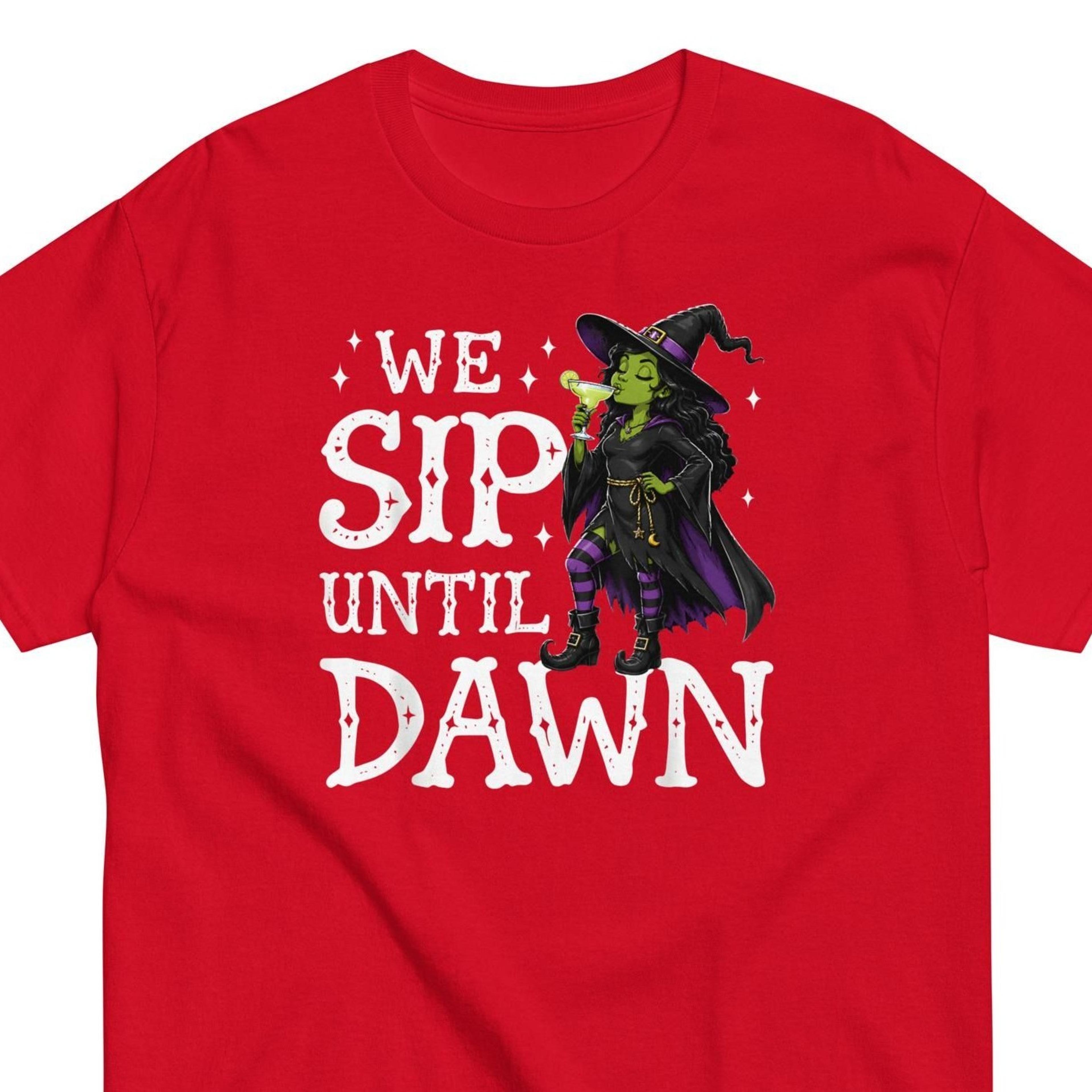we sip until dawn halloween shirt, funny witch drinking tee, halloween cocktail shirt