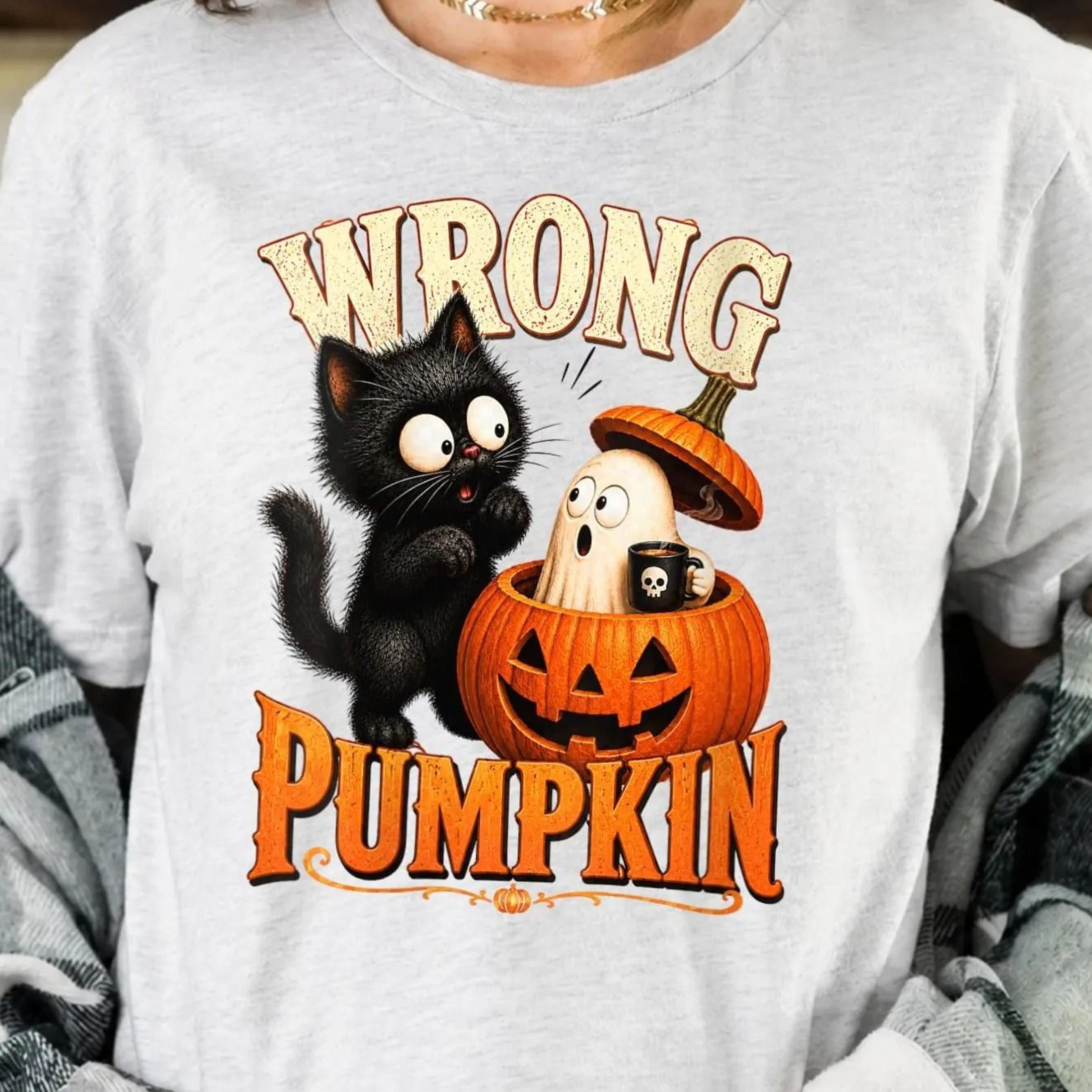 wrong pumpkin halloween cat shirt, funny black cat ghost pumpkin t-shirt, cute spooky halloween tee