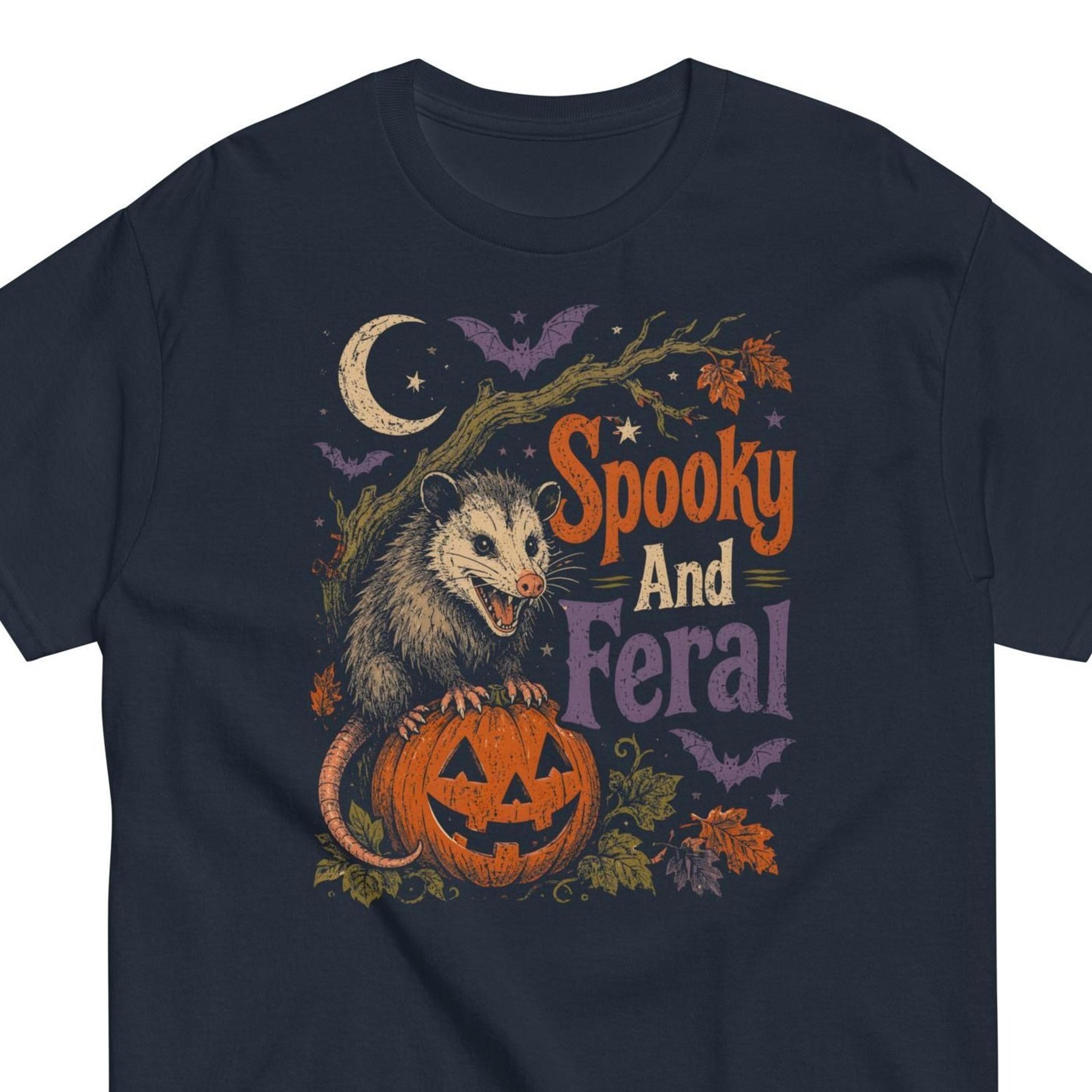 spooky and feral possum shirt, funny halloween opossum t-shirt, vintage halloween tee, cute pumpkin graphic shirt