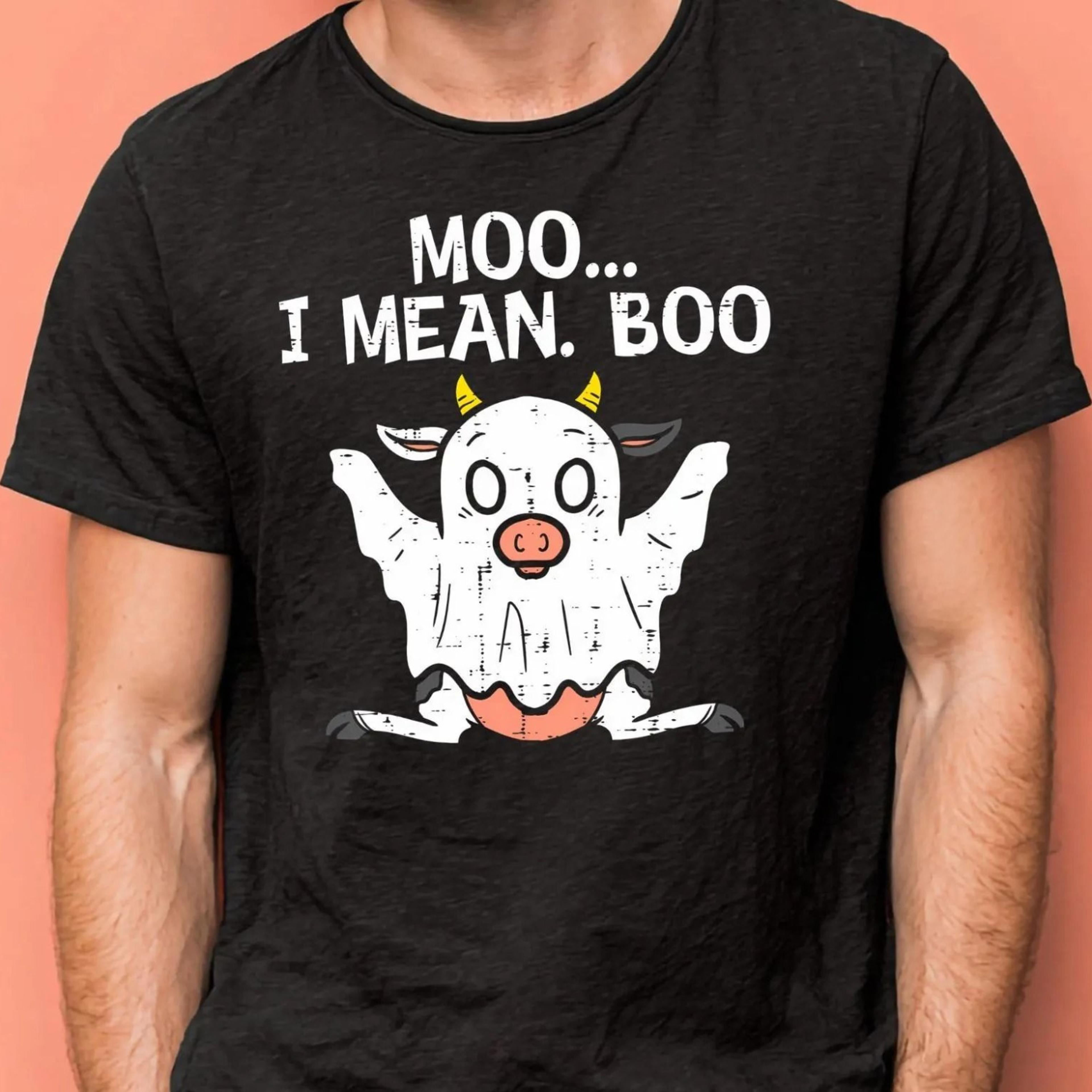 funny halloween cow ghost shirt, moo i mean boo t-shirt, cute spooky cow tee, halloween farm animal shirt