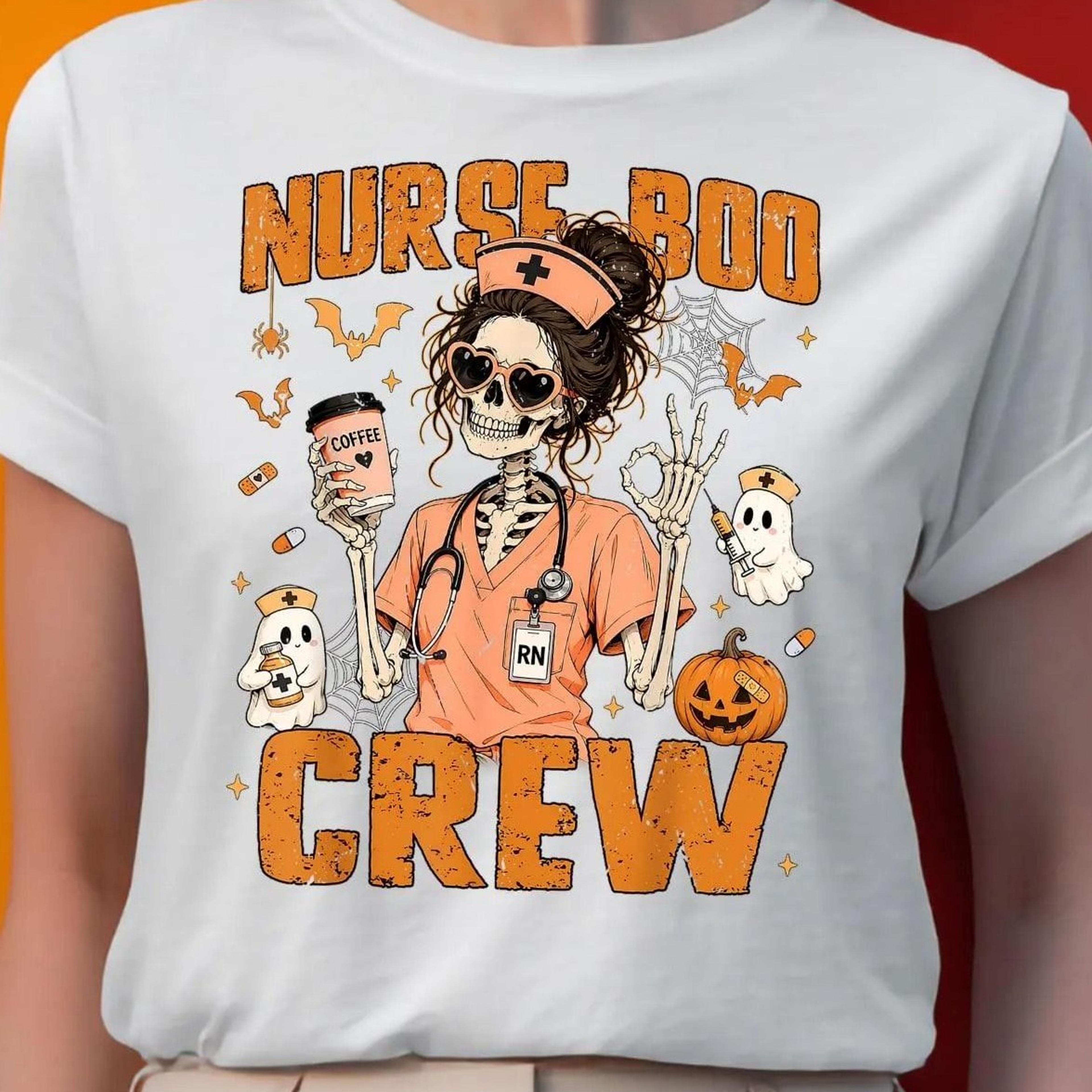 nurse boo crew shirt, halloween nurse skeleton tee, spooky rn halloween shirt, cute ghost nurse tee,