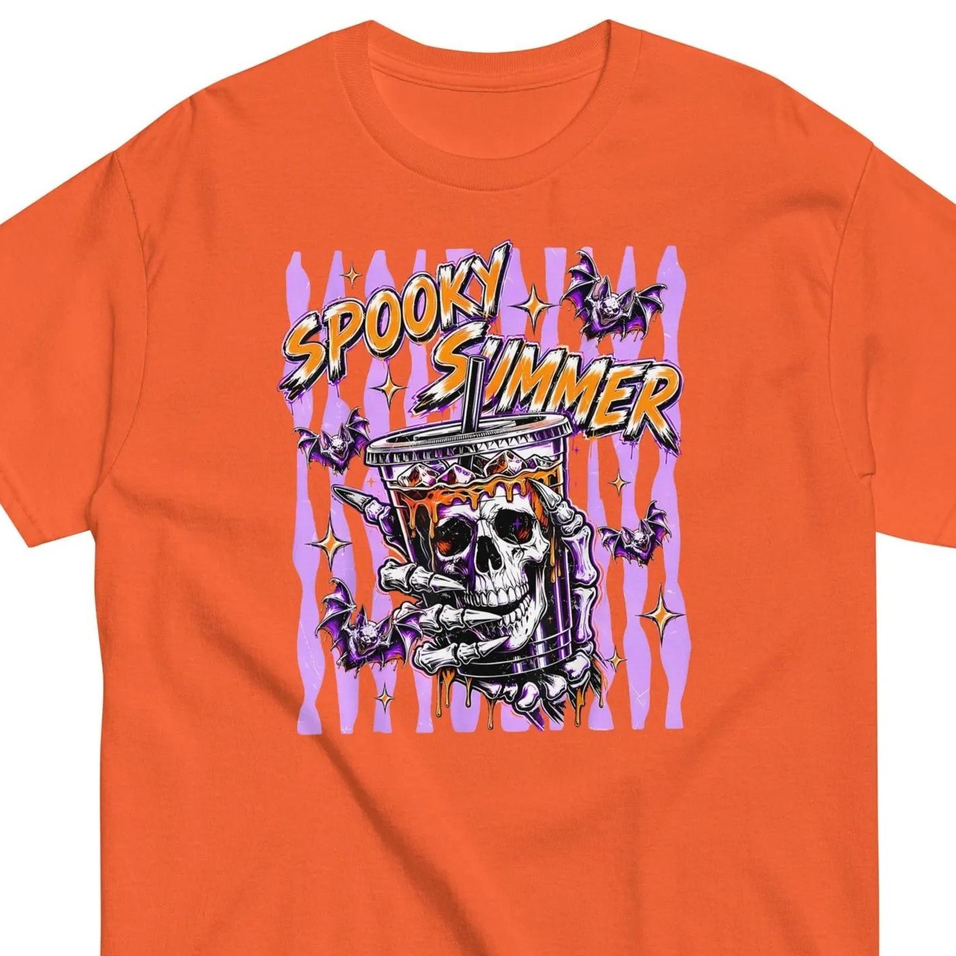 spooky summer shirt, gothic summer tee, halloween beach shirt, skull iced coffee graphic tee, bat aesthetic t-shirt
