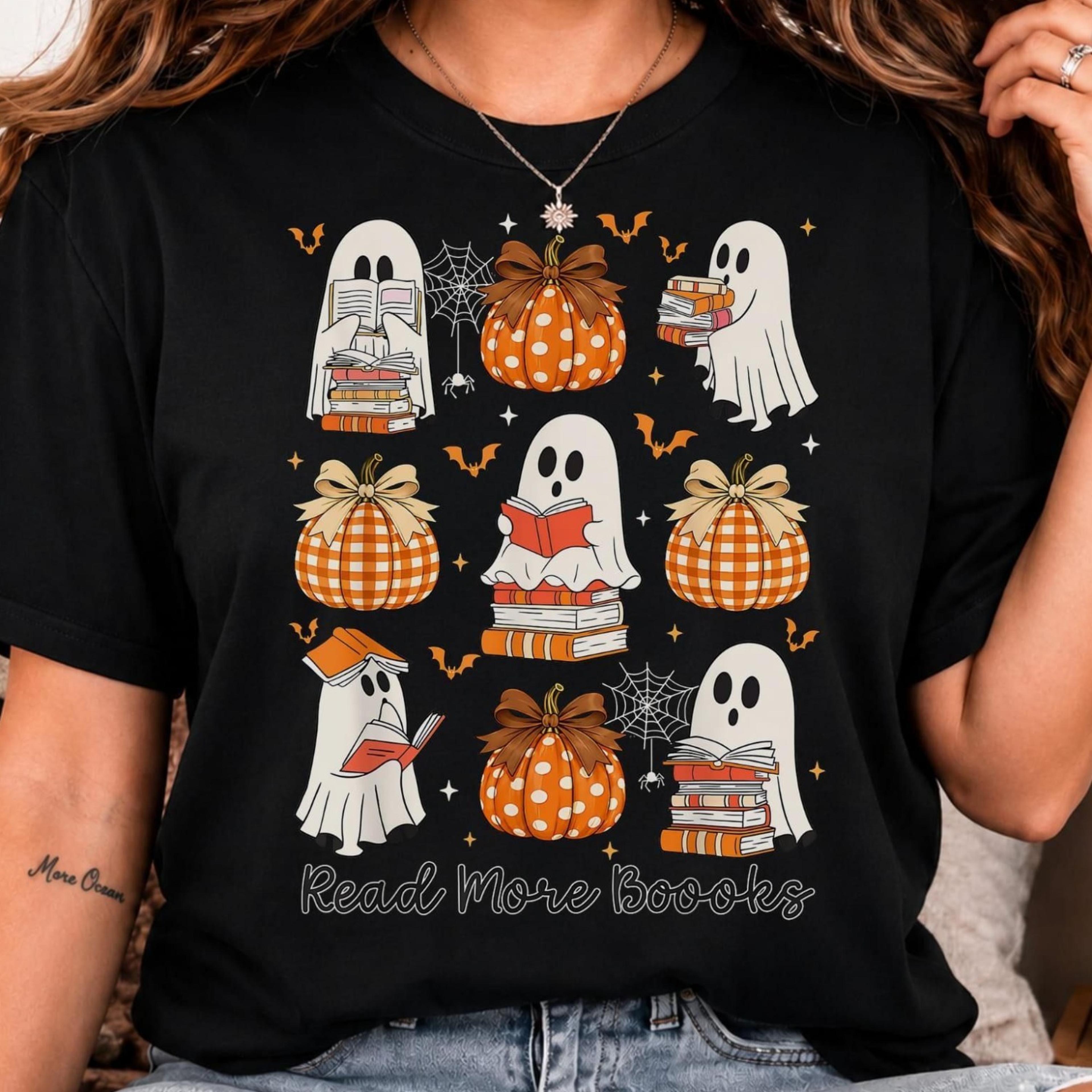 read more boooks shirt, halloween book lover tee, cute ghost reading shirt, spooky season reader gift, librarian tee