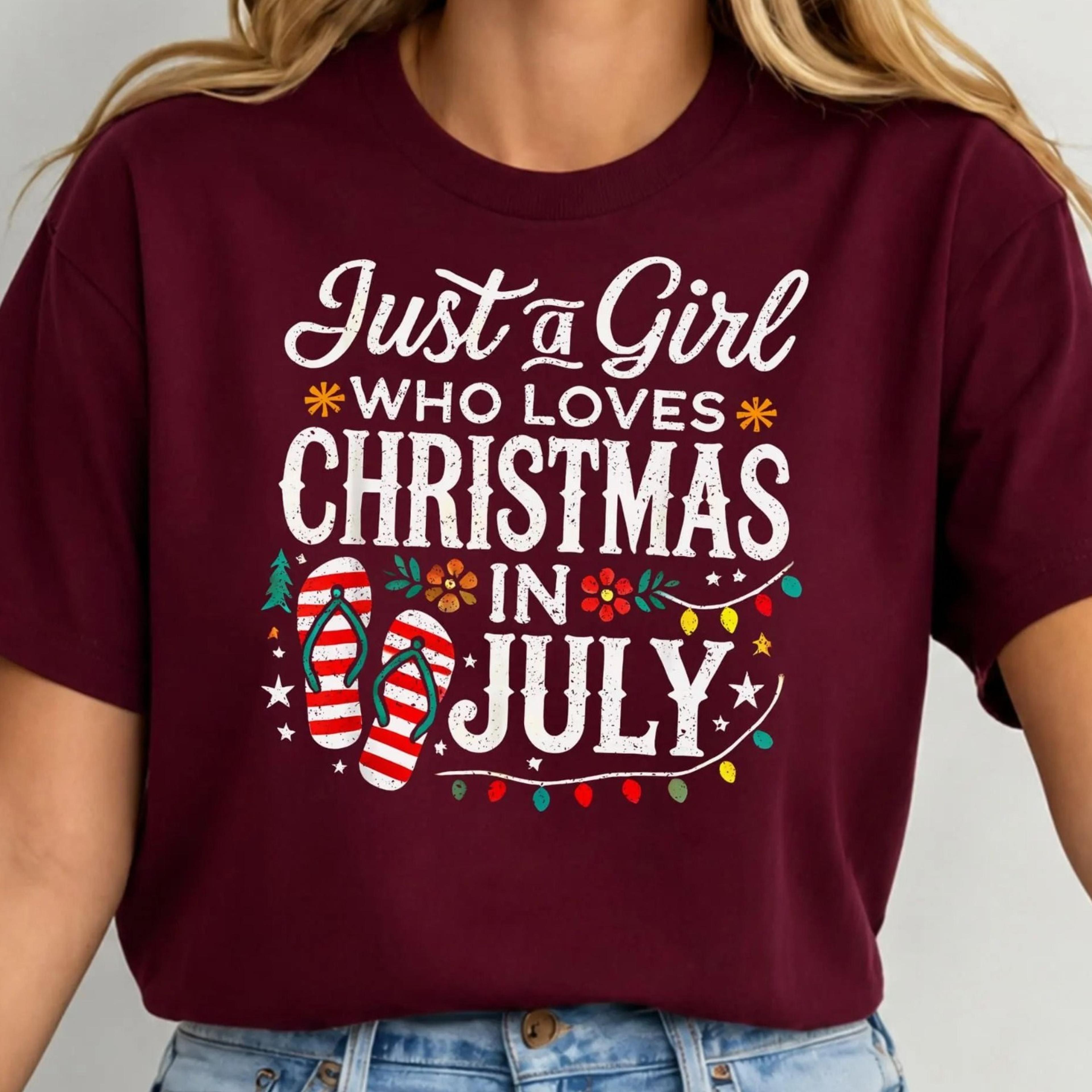 just a girl who loves christmas in july shirt, christmas in july tee, summer christmas shirt