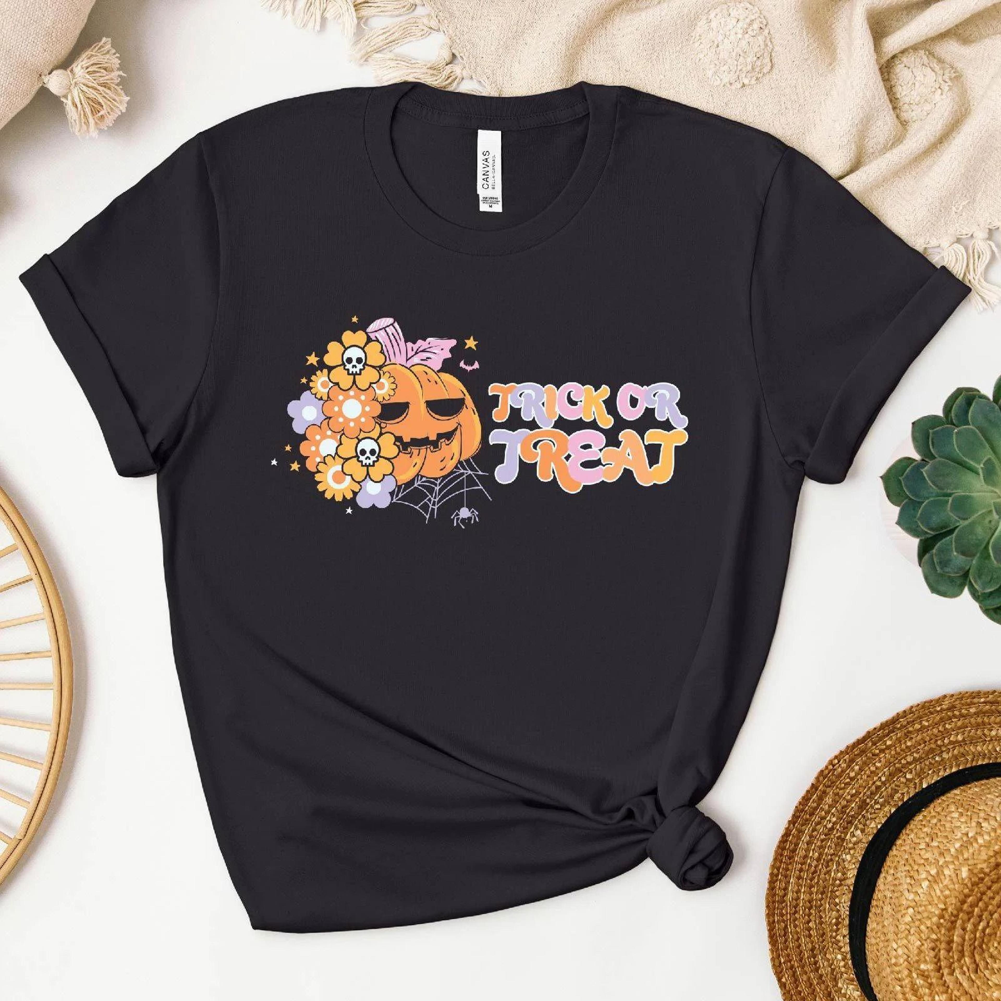 floral pumpkin halloween t shirt trick or treat spooky tee