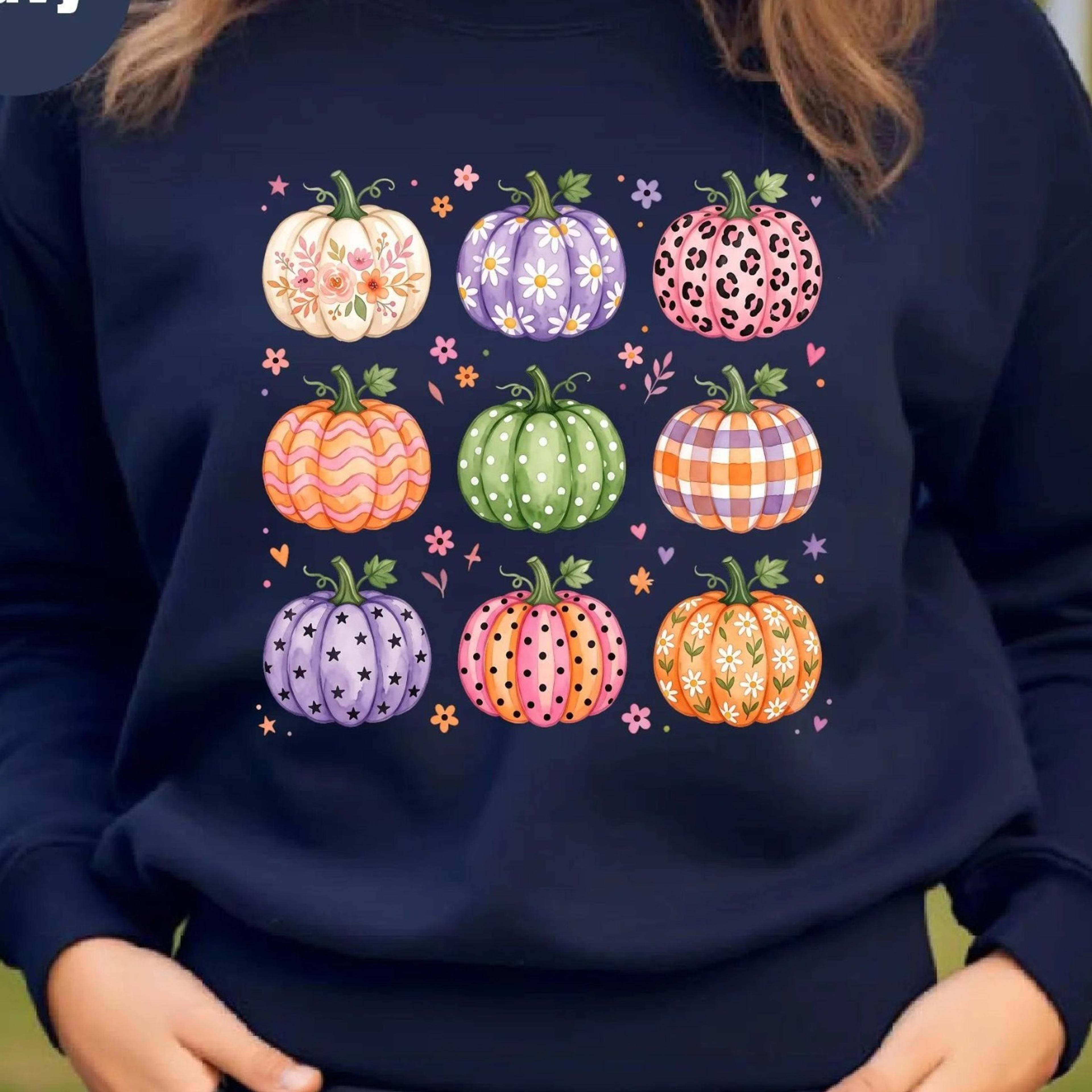 colorful pumpkin, floral pumpkin fall sweatshirt, leopard plaid polka dot pumpkin, cute autumn gift