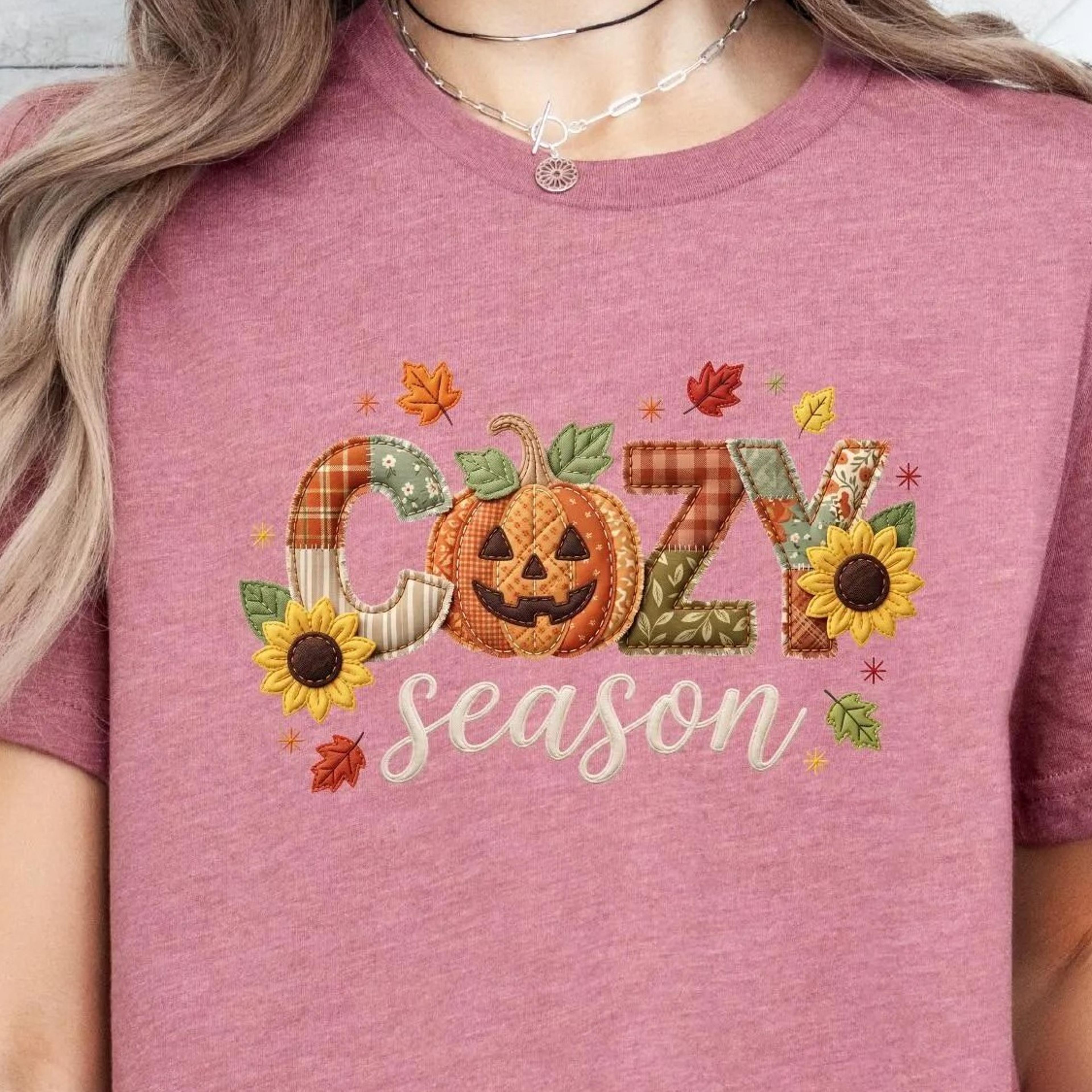 cozy season shirt, patchwork pumpkin, sunflower fall tee, jack o lantern autumn shirt, rustic harvest shirt