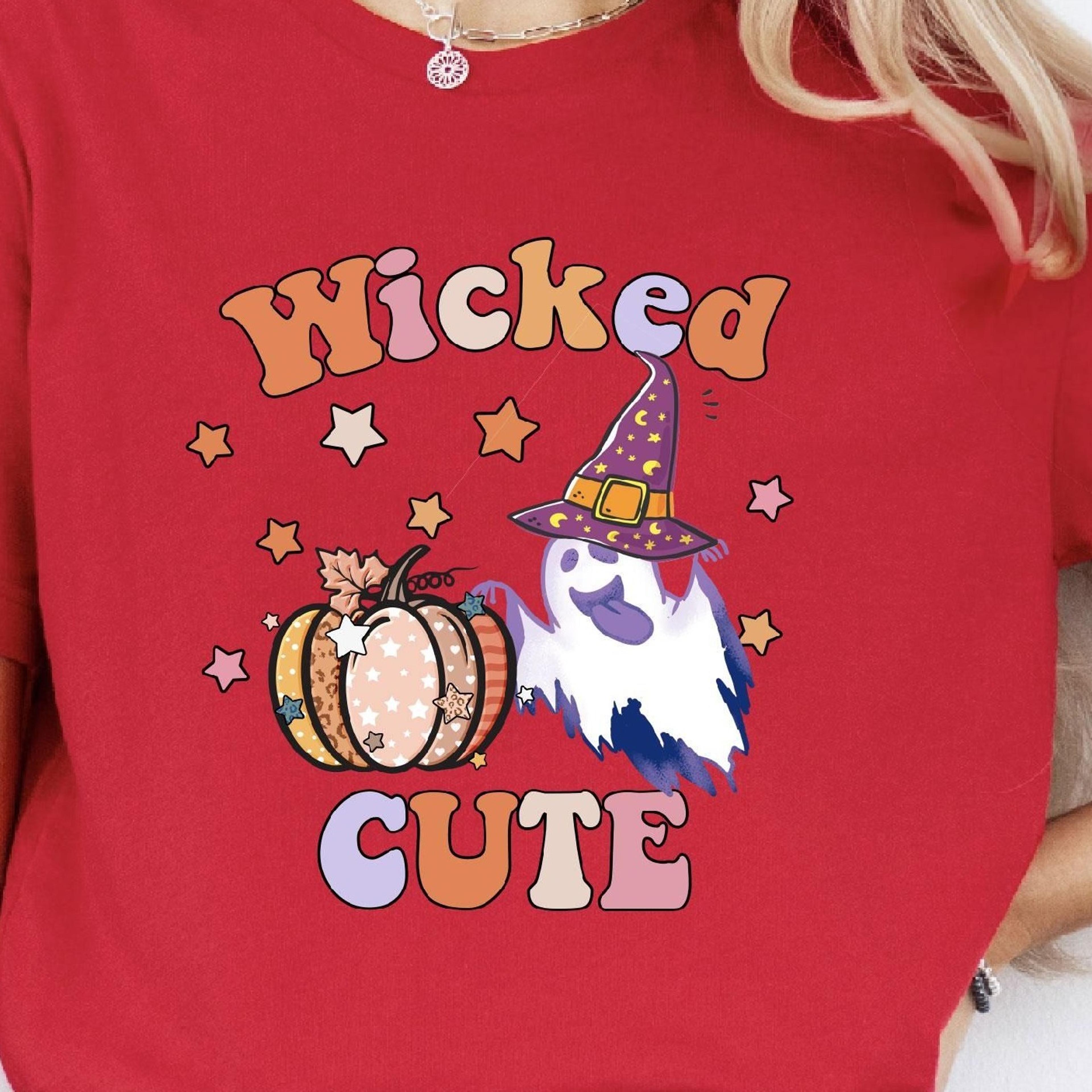 wicked cute halloween shirt, ghost witch hat, pumpkin stars, spooky season, ghost witch, halloween vibe, witch hat ghost