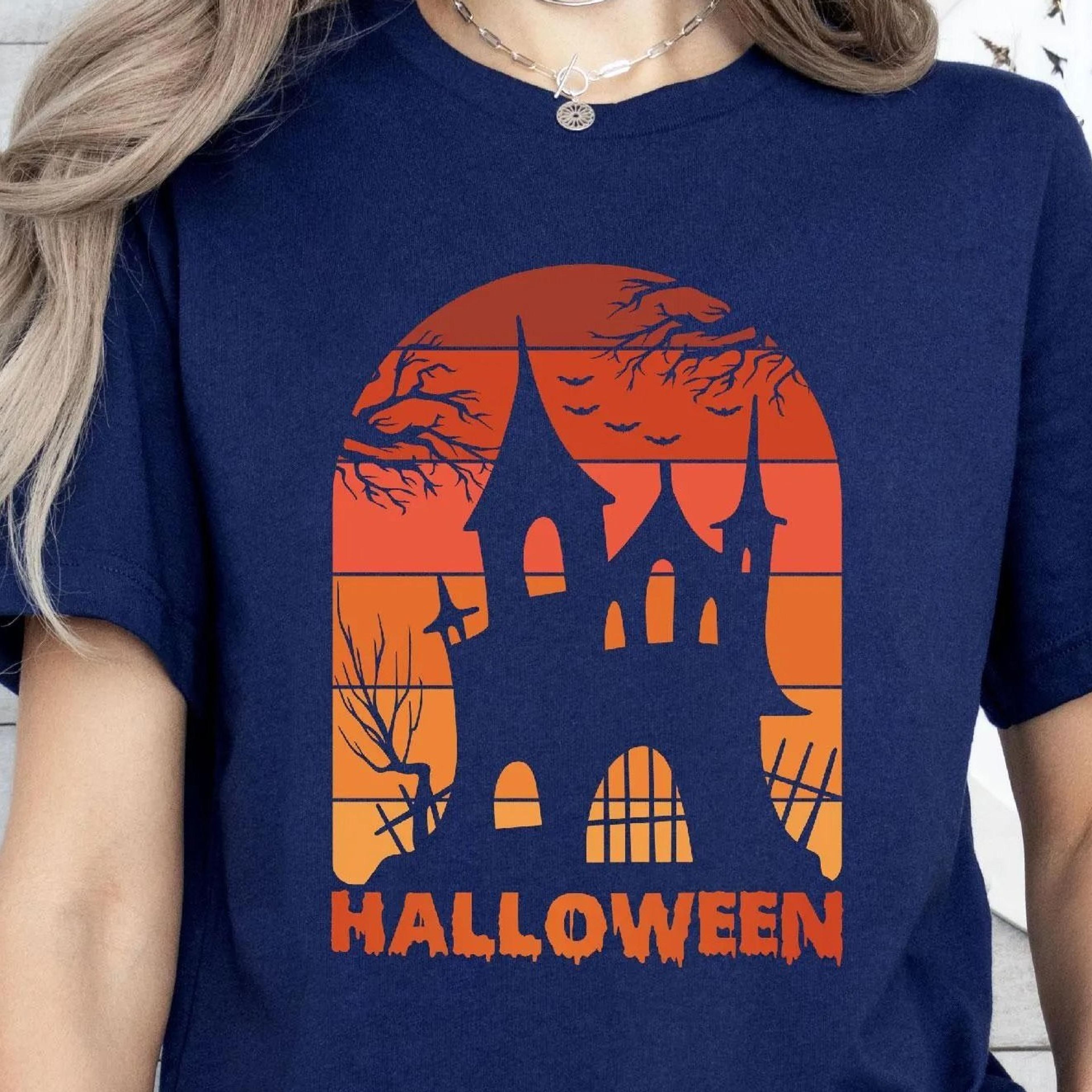 halloween haunted house shirt, spooky castle halloween shirt, sunset halloween, ghost castle, halloween party