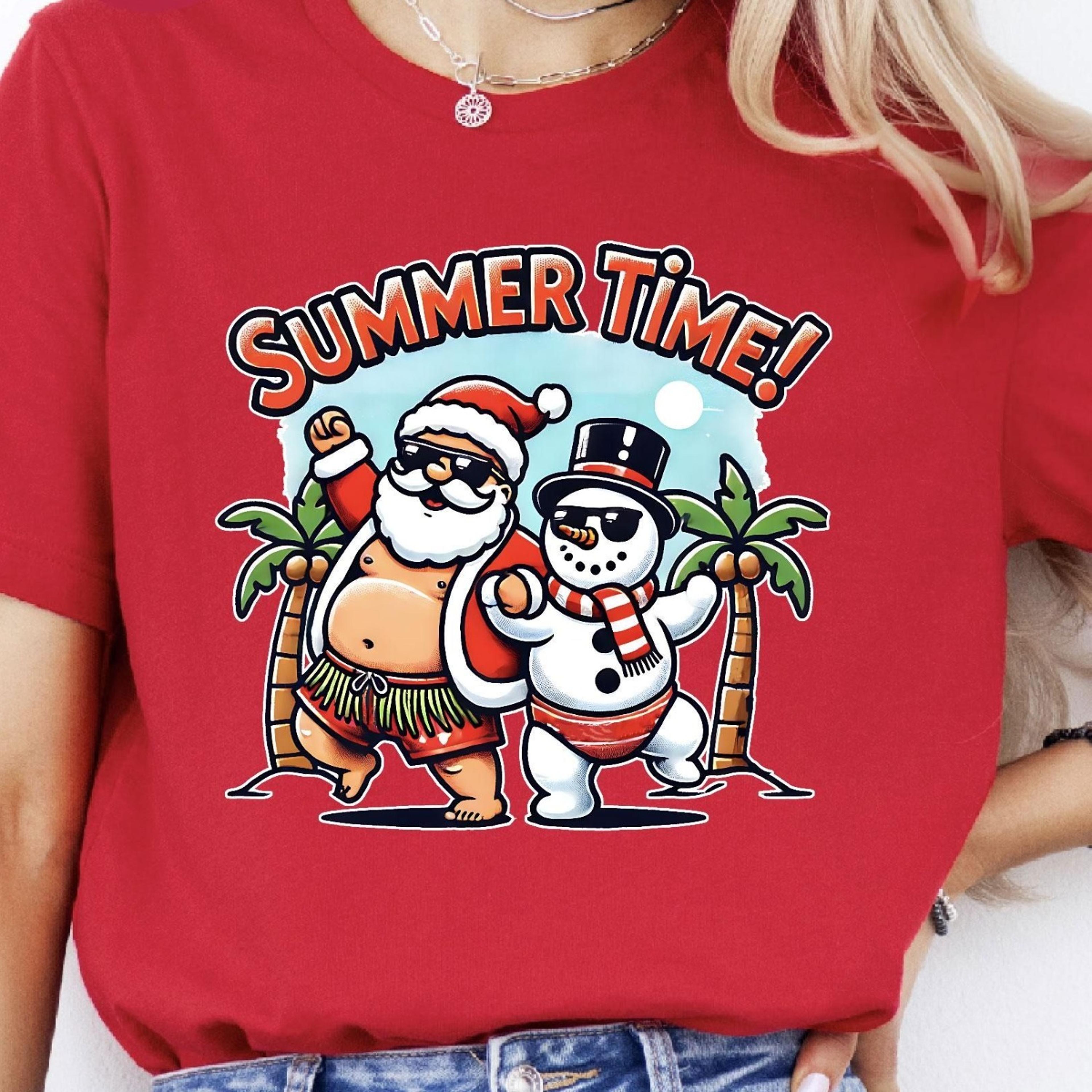 summer time shirt, santa snowman tee, christmas in july, tropical christmas, beach santa shirt, summer holiday tee