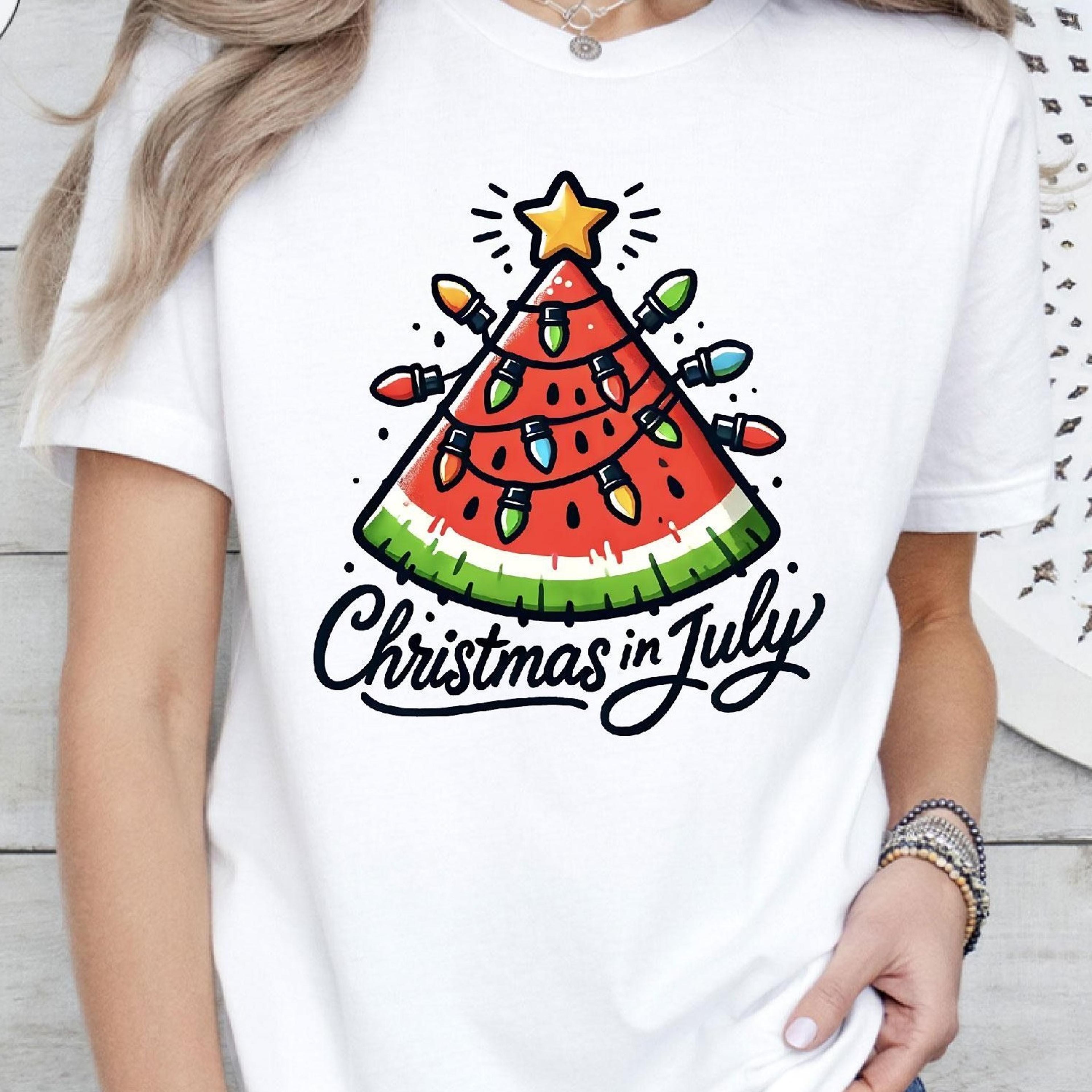 watermelon christmas tree shirt, christmas in july, summer christmas, tropical christmas, watermelon tree, xmas lights