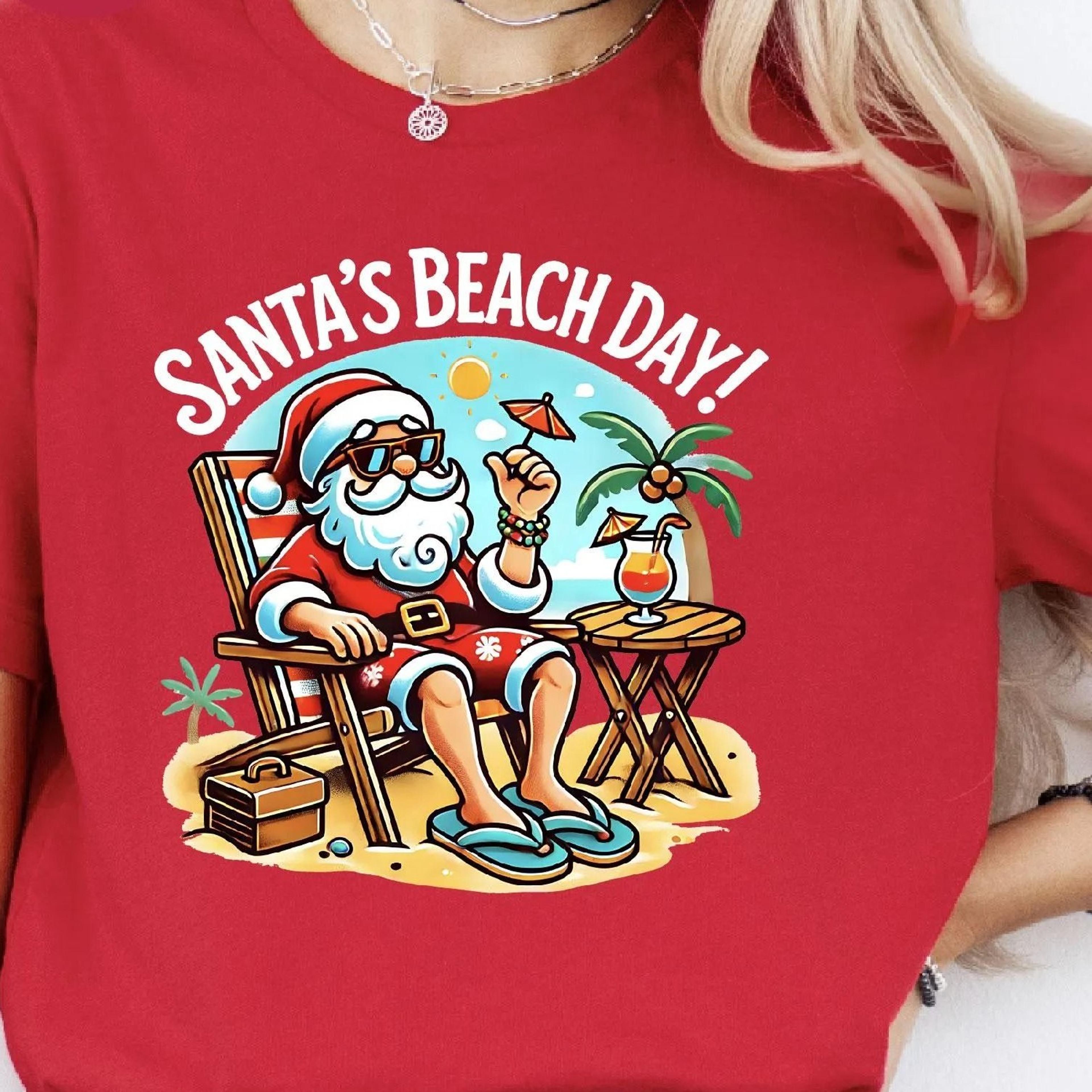 santa's beach day shirt, beach santa tee, tropical christmas, summer santa shirt, christmas in july, vacation holiday