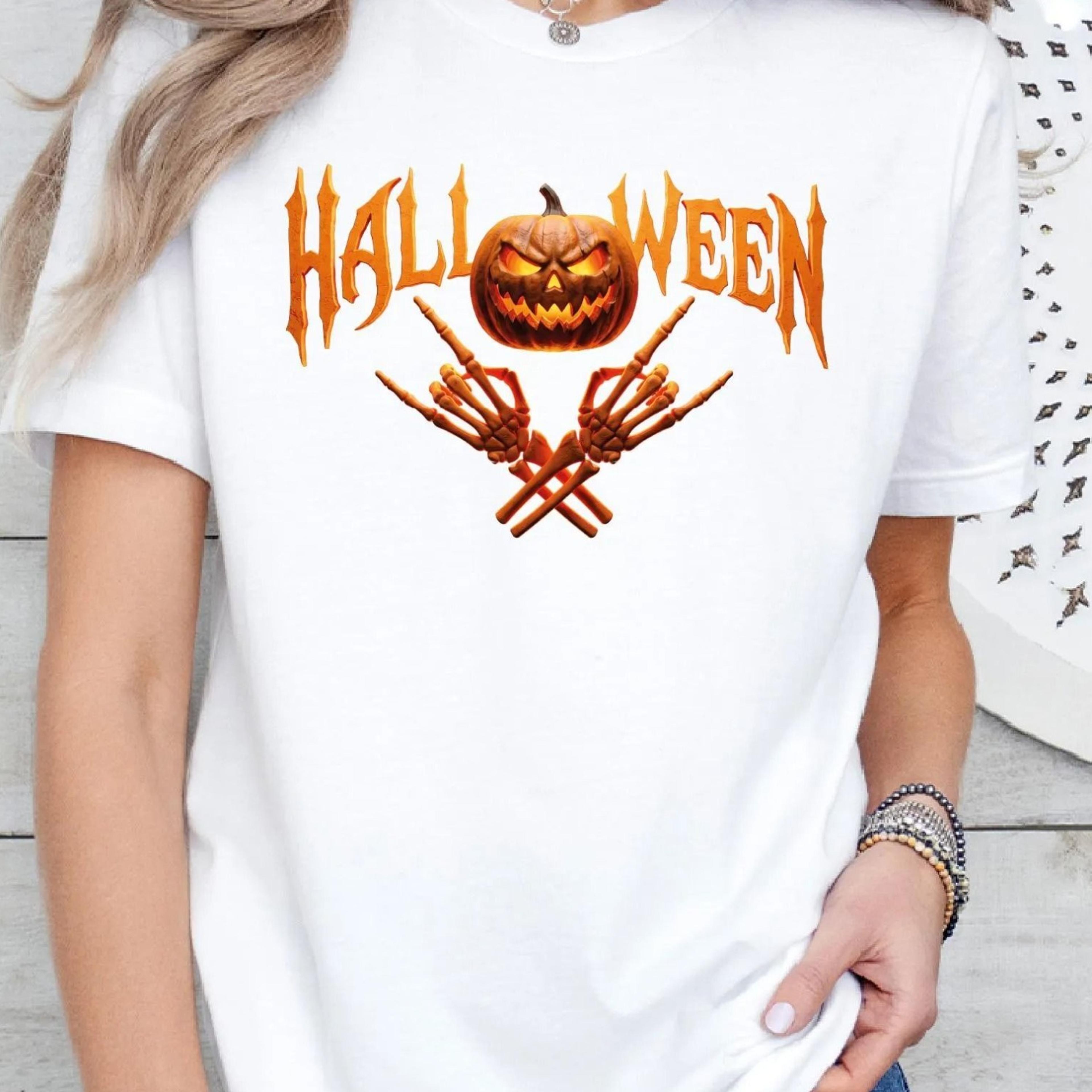 halloween skeleton hands shirt, spooky pumpkin graphic tee, horror season, gothic fall tshirt, halloween shirt