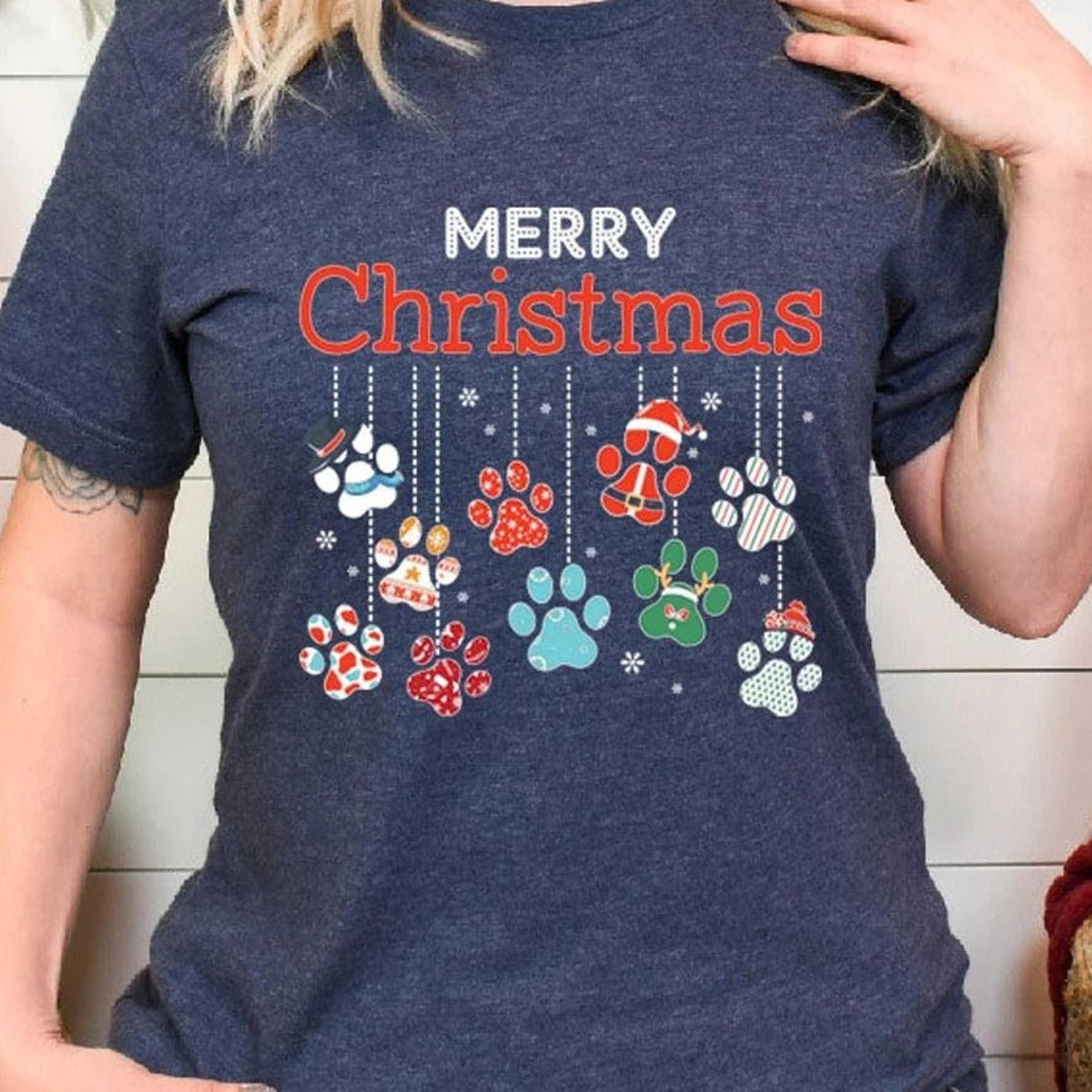 merry christmas dog paw print shirt, dog lover gift