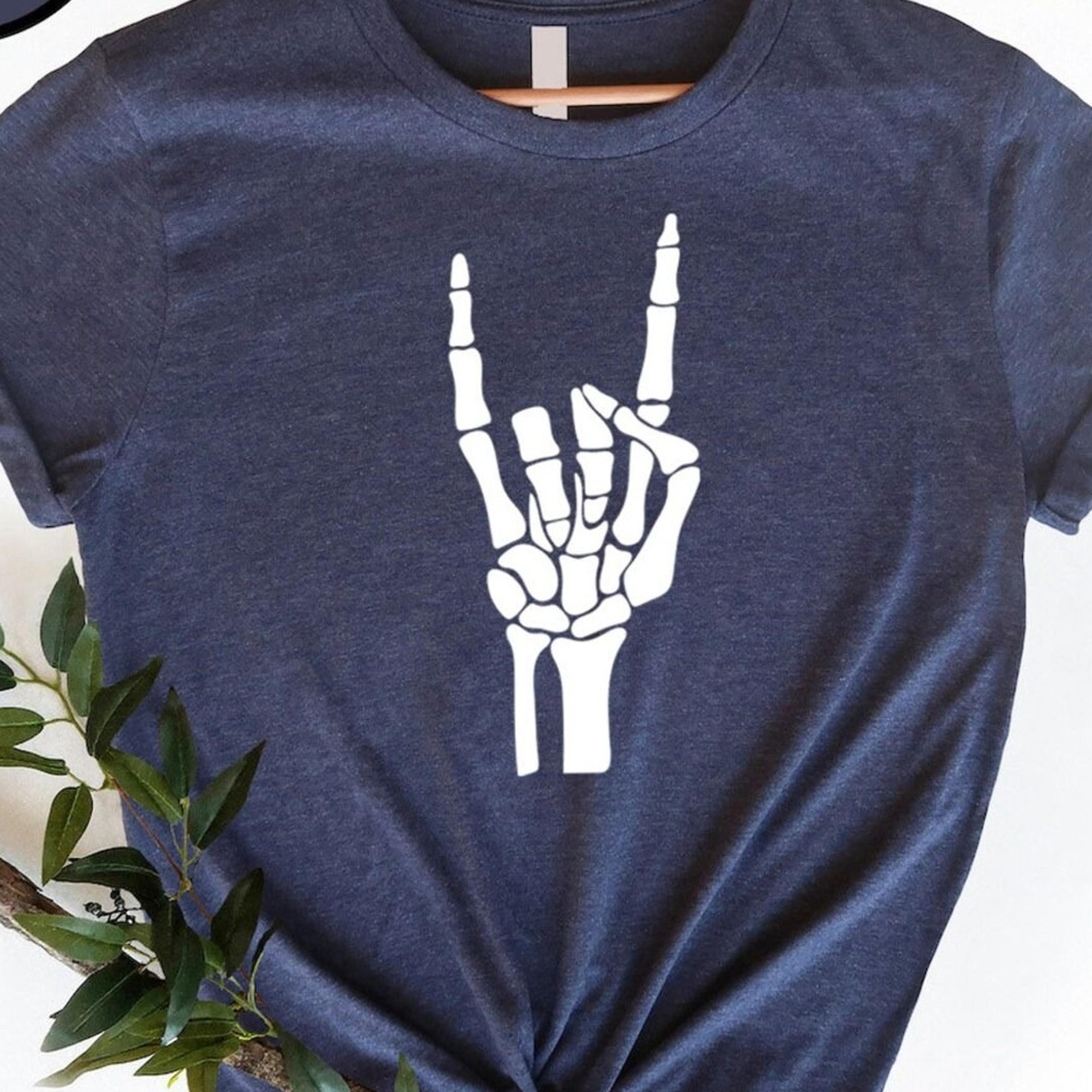 skeleton rock hand halloween t-shirt