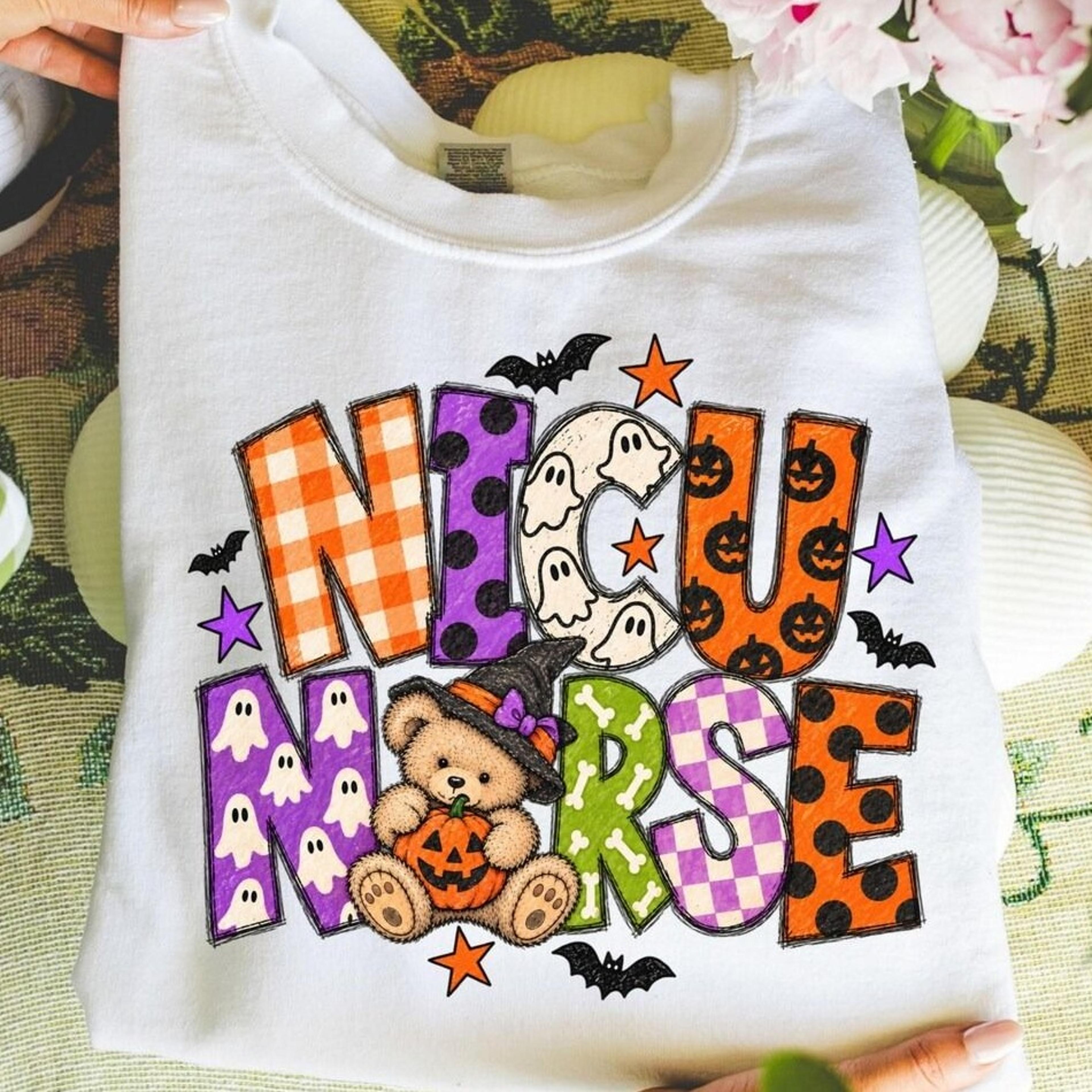 halloween nicu nurse sweatshirt neonatal pediatric nurse sweater nicu fall spooky season pullover nurse