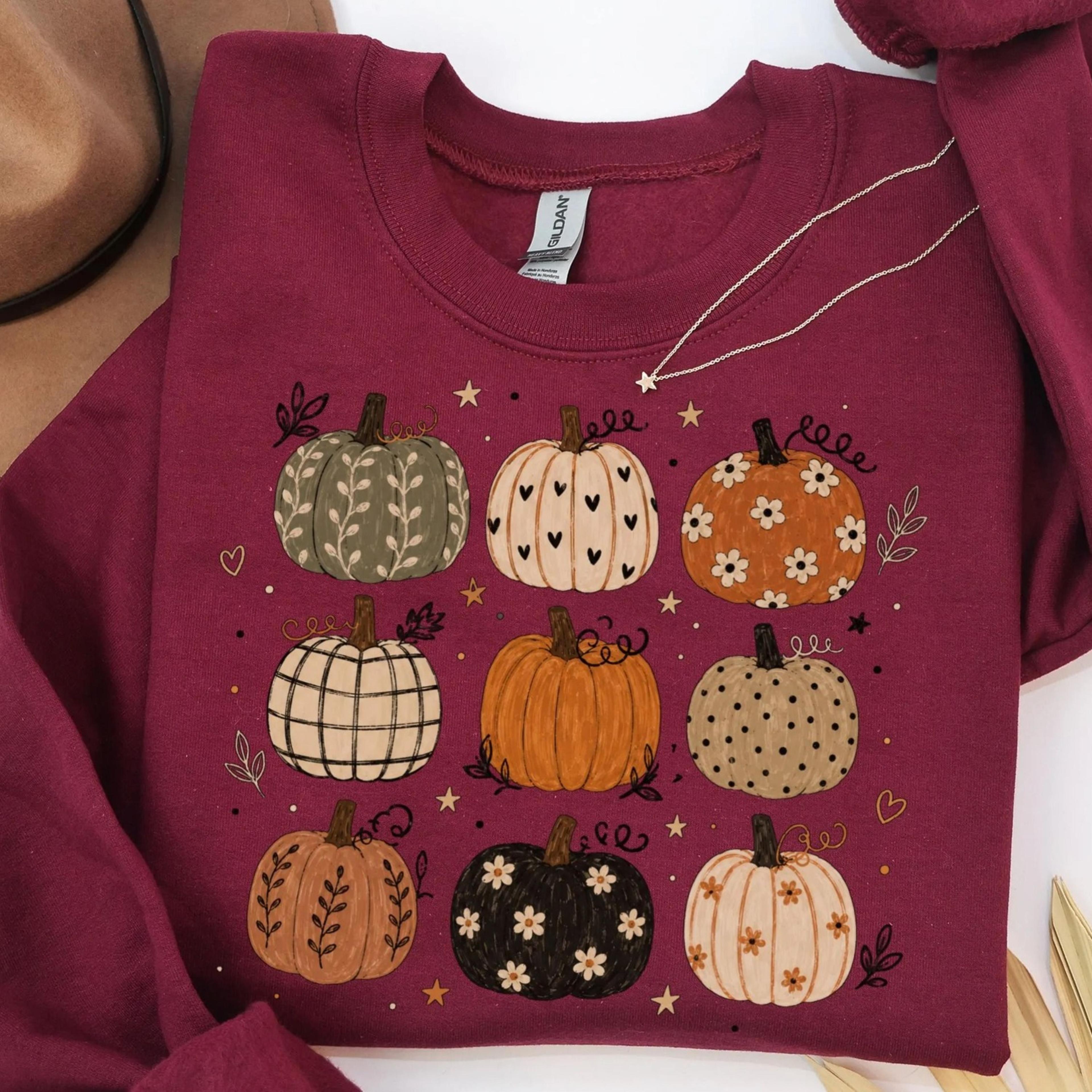 boho pumpkin sweatshirt cute fall pumpkin pattern sweater autumn aesthetic cottagecore harvest season pullover