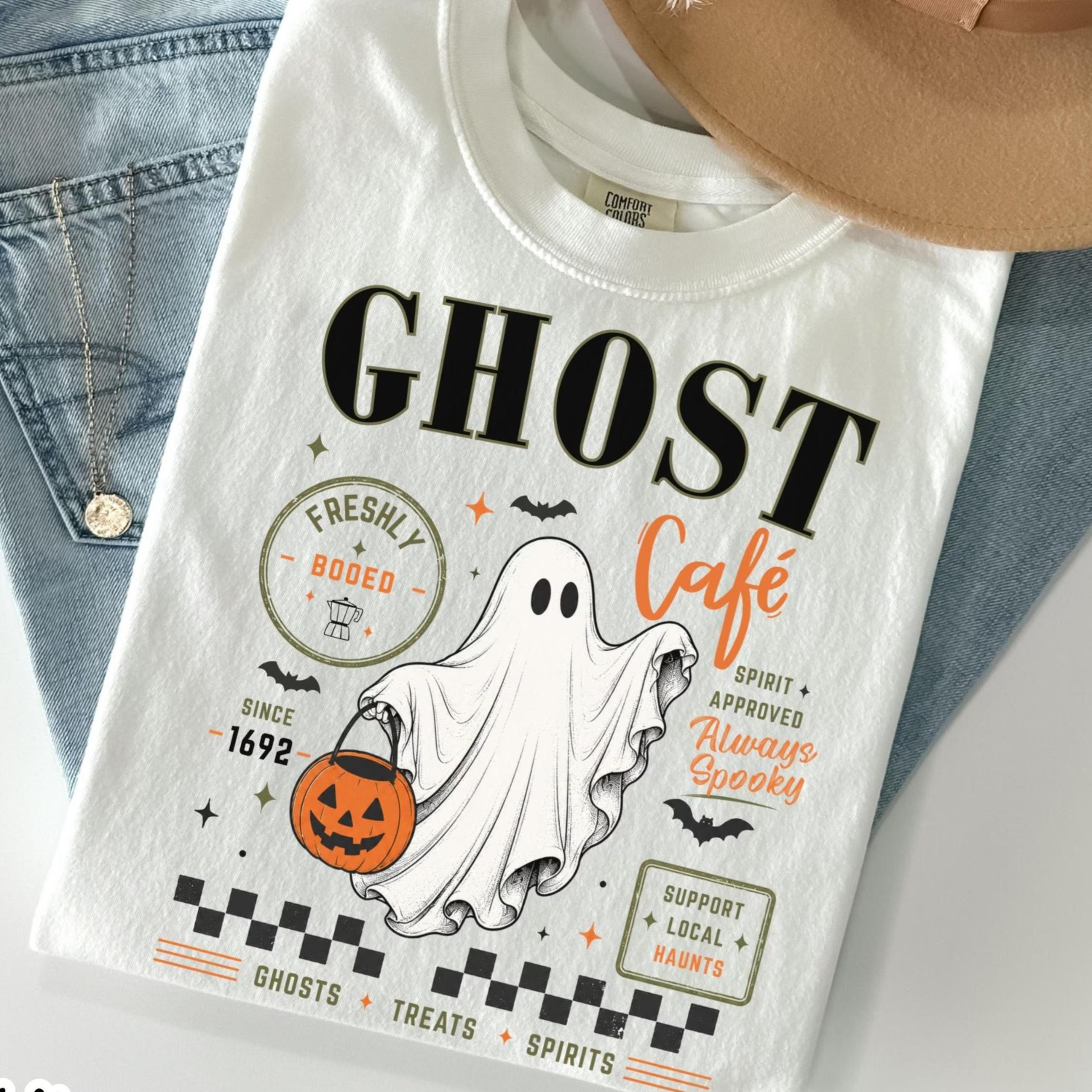 retro cafe halloween tee spooky coffee lover tshirt vintage fall graphic cute trick or treat autumn t-shirt