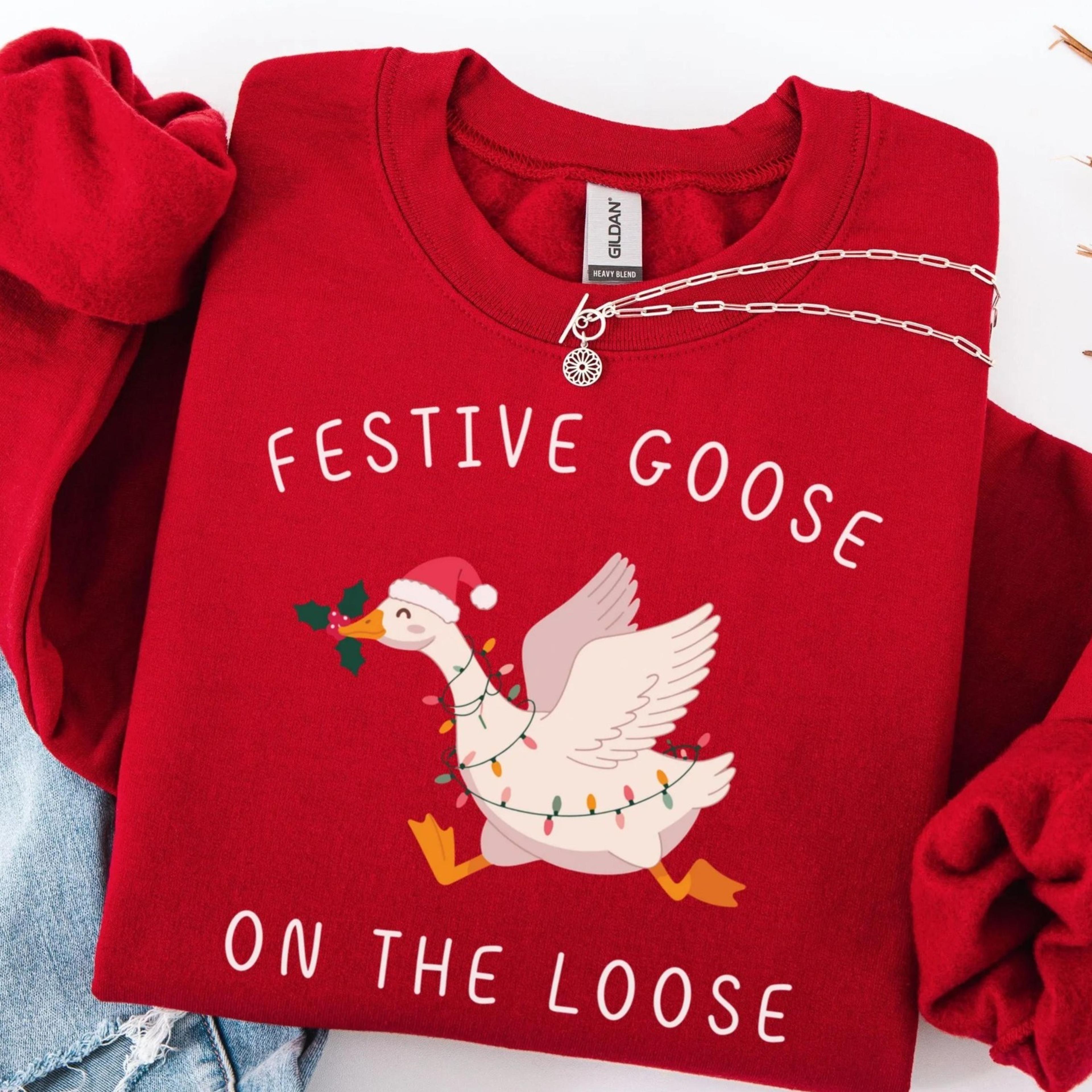 christmas goose sweatshirt funny holiday santa lights sweater festive jolly goose pullover merry christmas crewneck