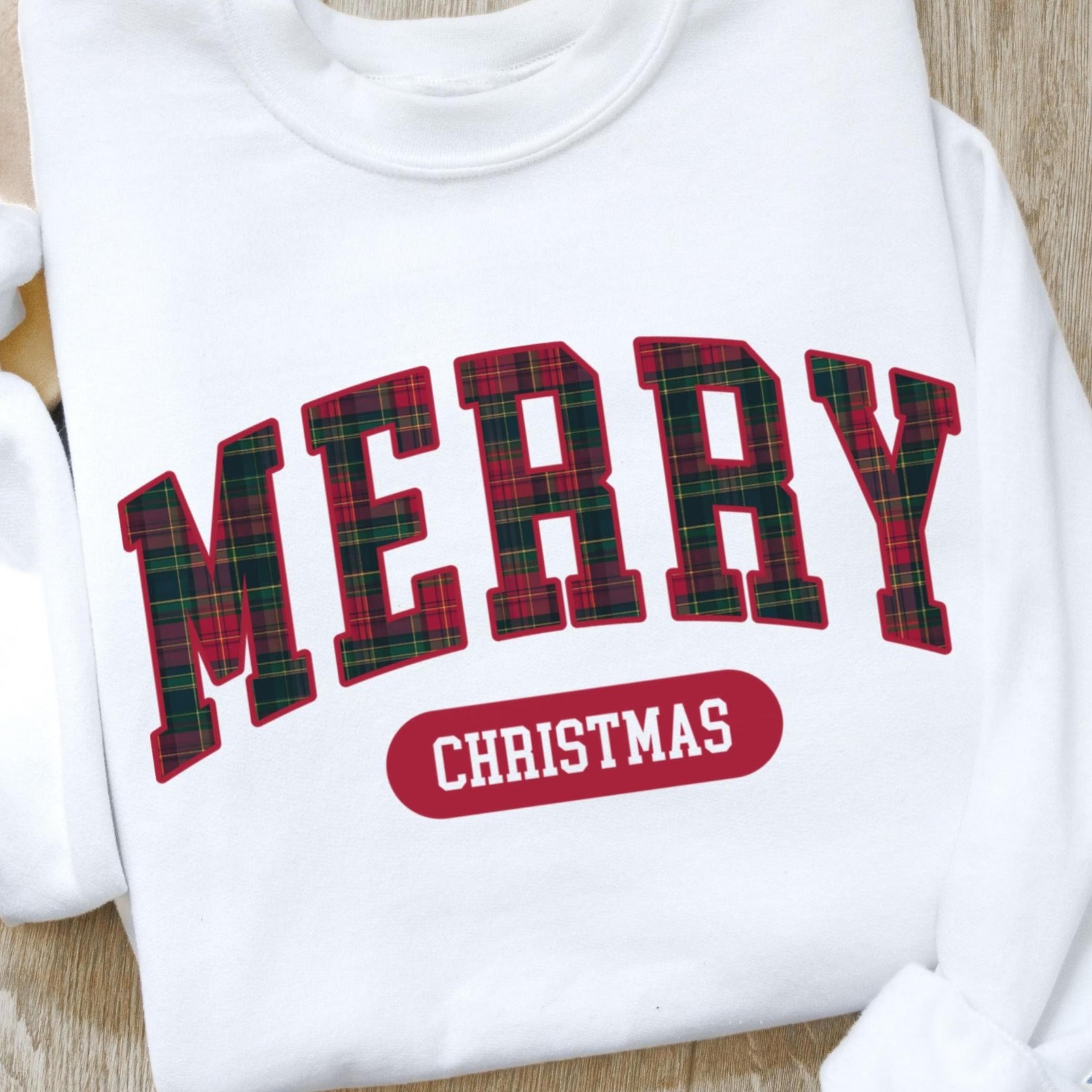 merry christmas sweatshirt tartan plaid sweater ralph holiday striped xmas pullover cozy holly jolly vintage horse girl