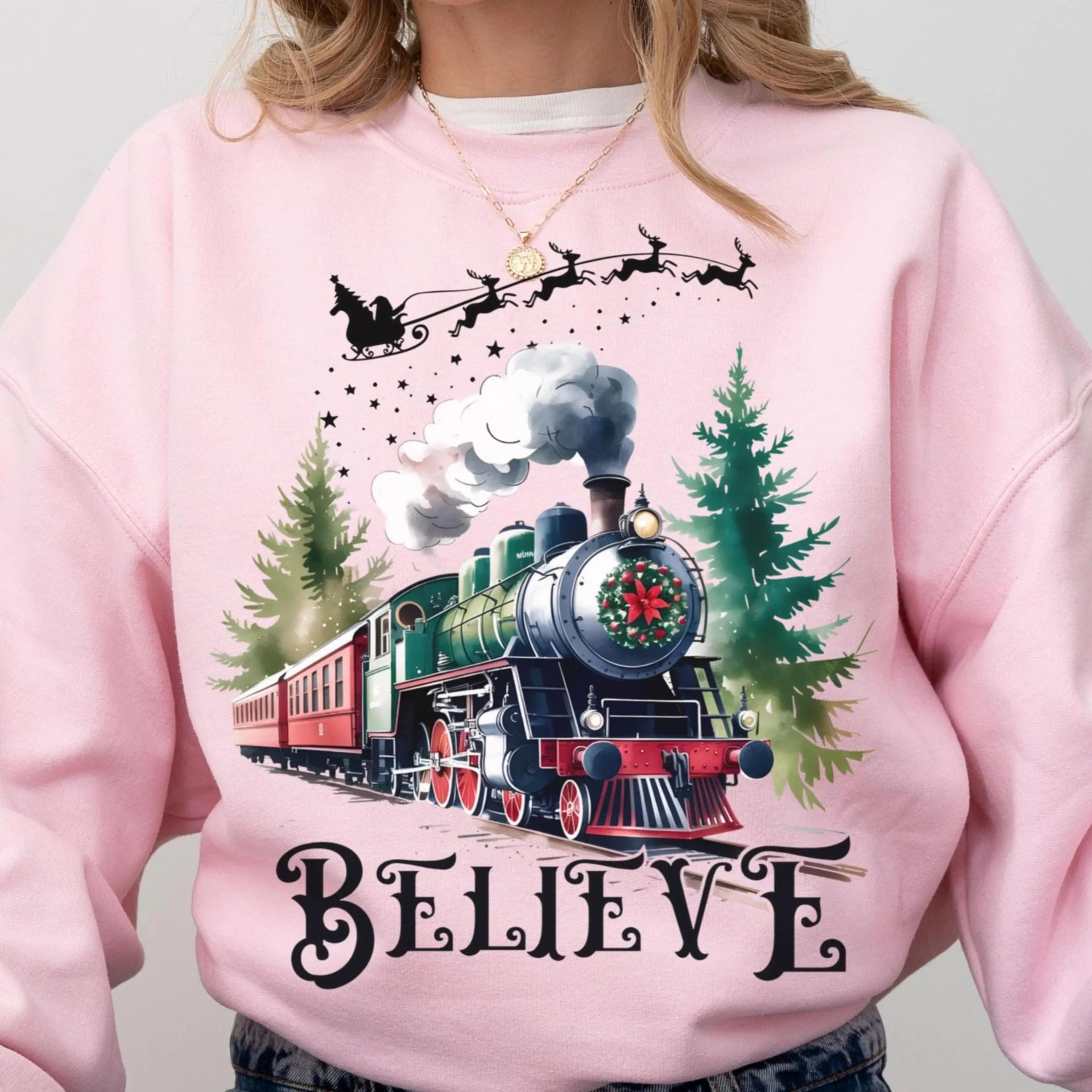 polar train christmas sweatshirt believe train sweater merry xmas movie pullover christmas all aboard train crewneck