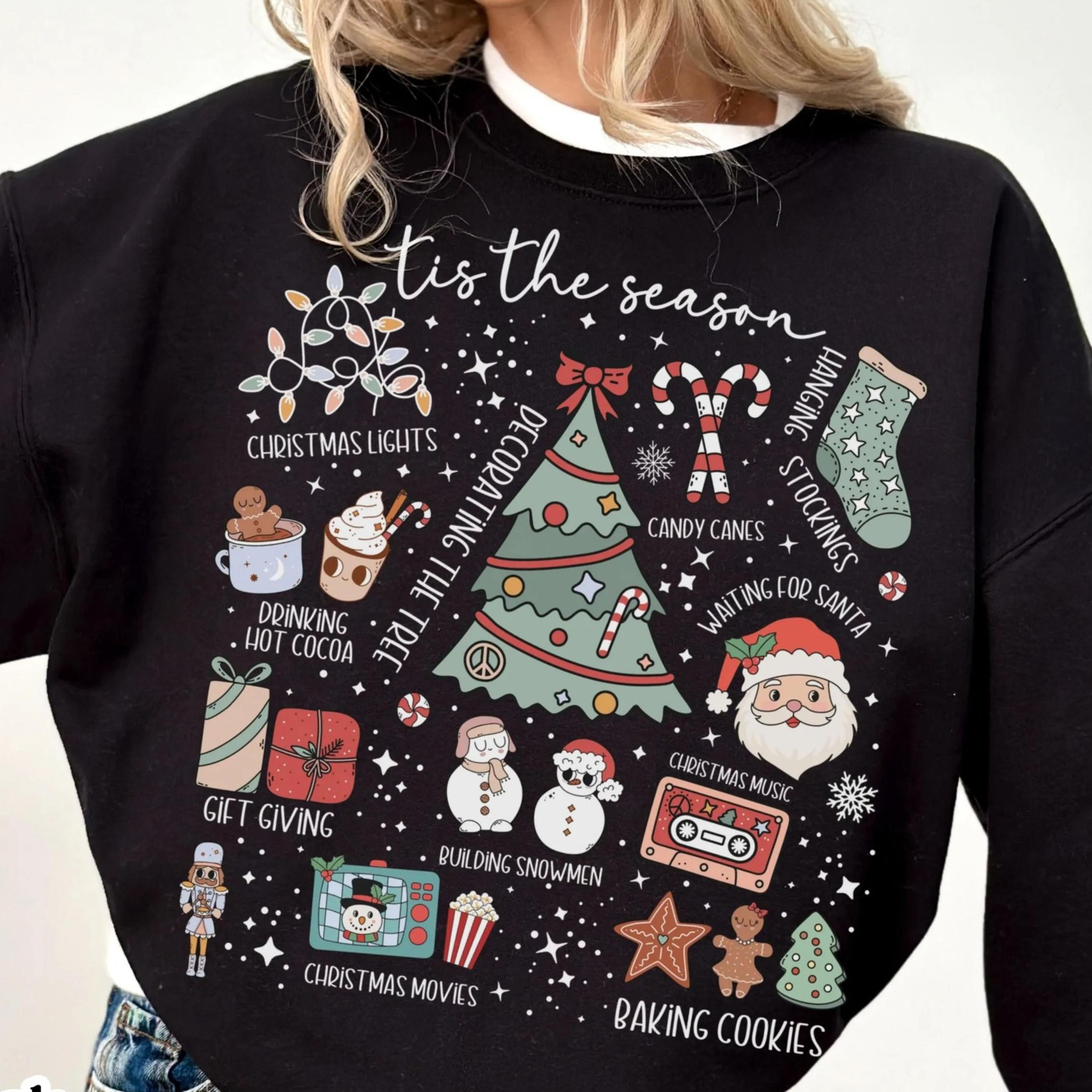 christmas sweatshirt tis the season merry & bright xmas tree sweater holiday festive lights pullover cute jolly tee