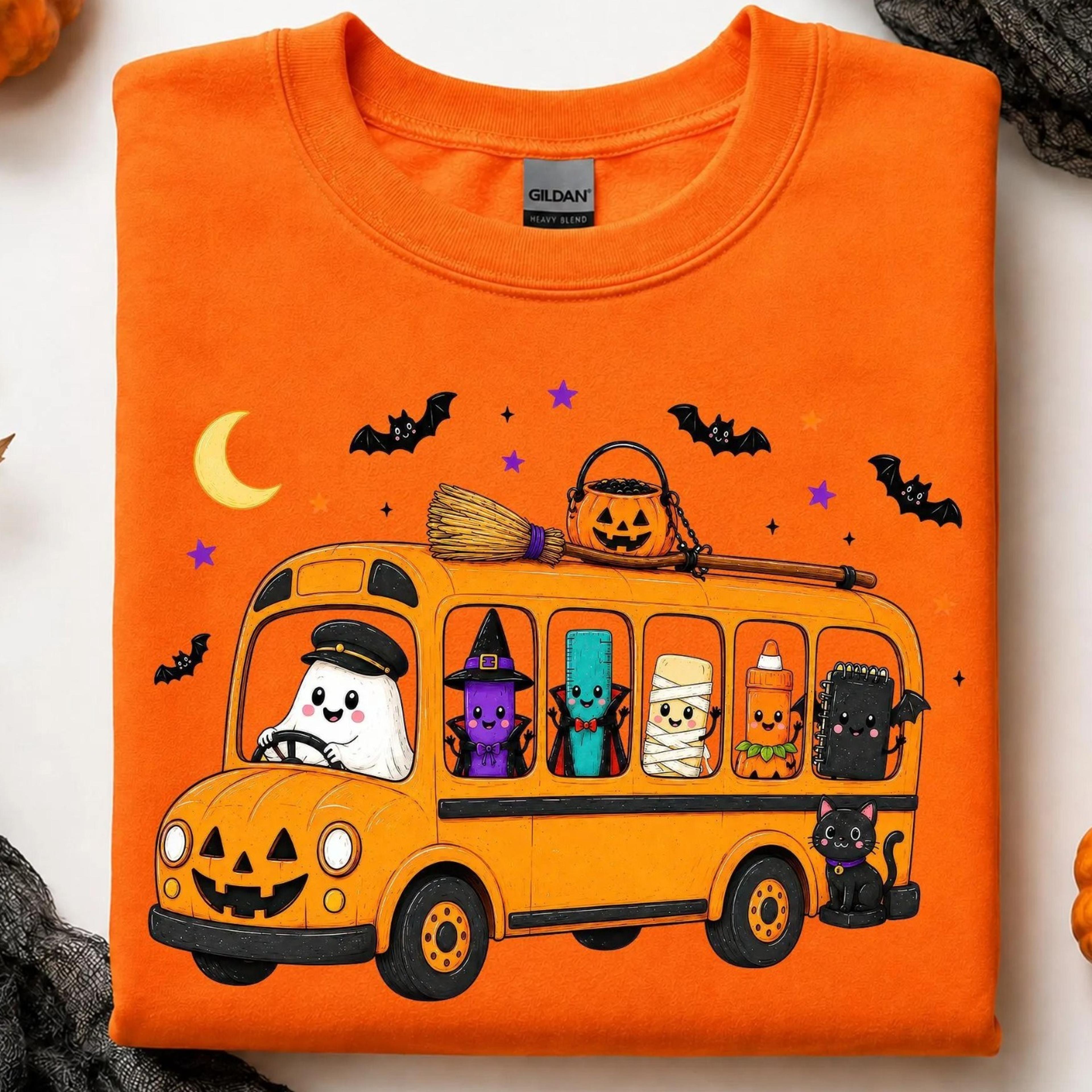 halloween teacher shirt, spooky school supplies graphic tee, cute ghost classroom educator