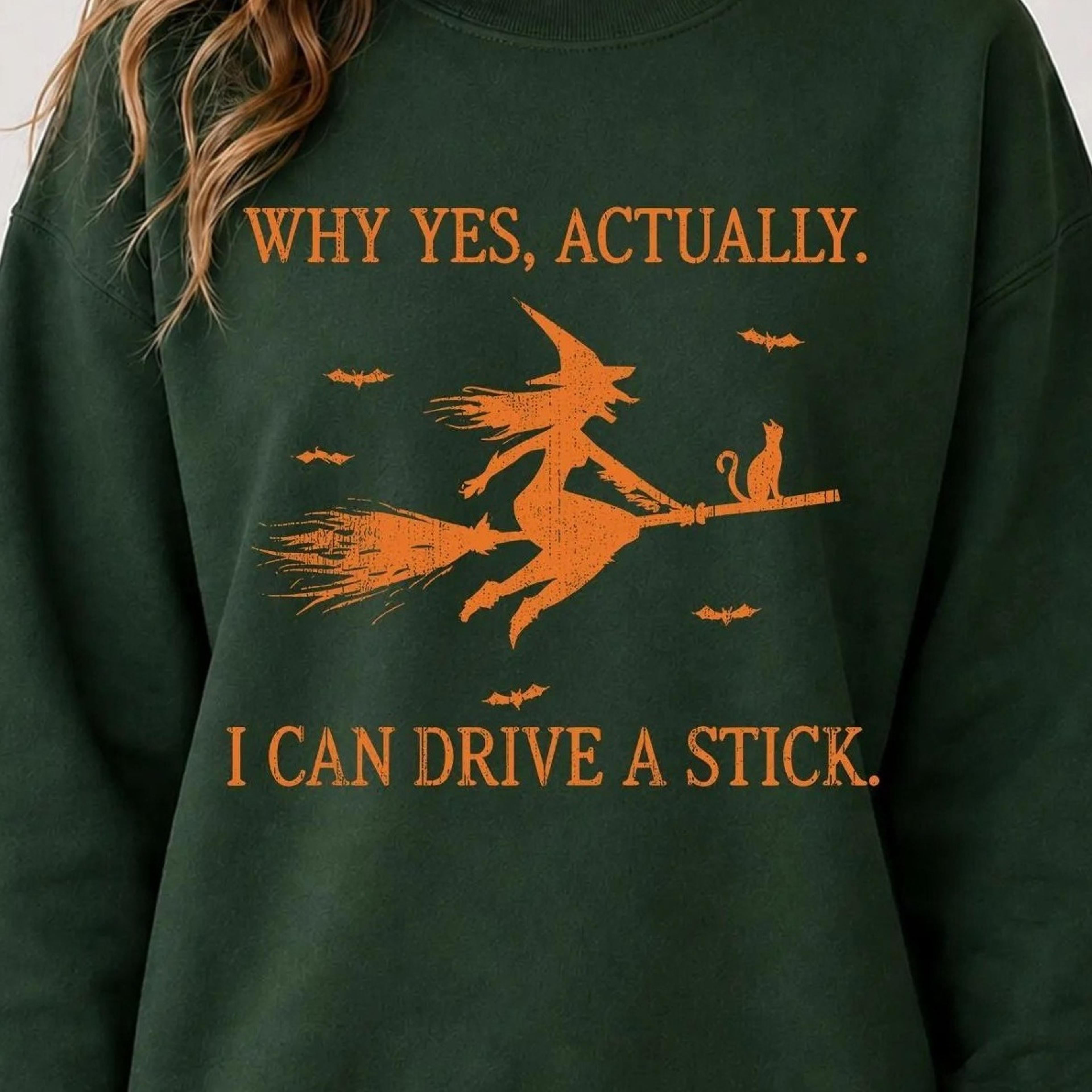 funny halloween witch shirt, driving stick graphic tee, women's spooky party gift
