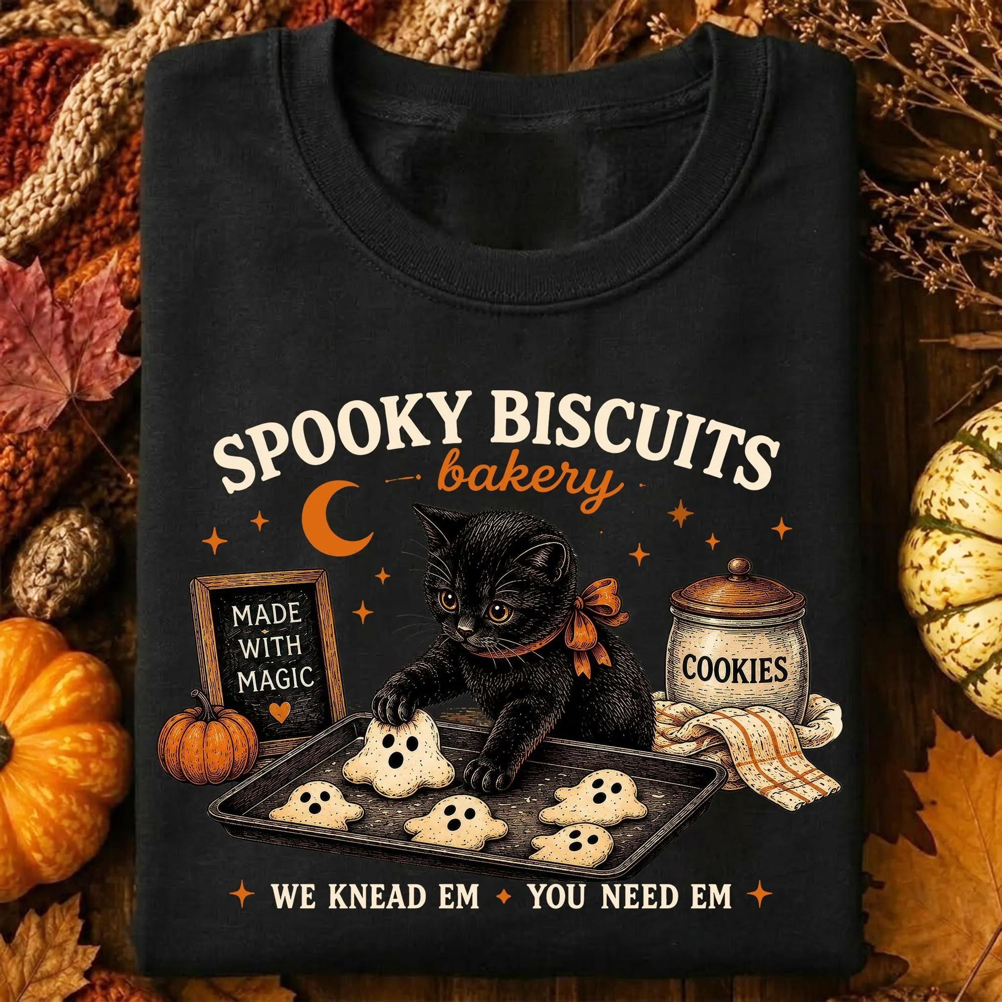 spooky biscuits bakery cat shirt, halloween ghost cookies baking tee